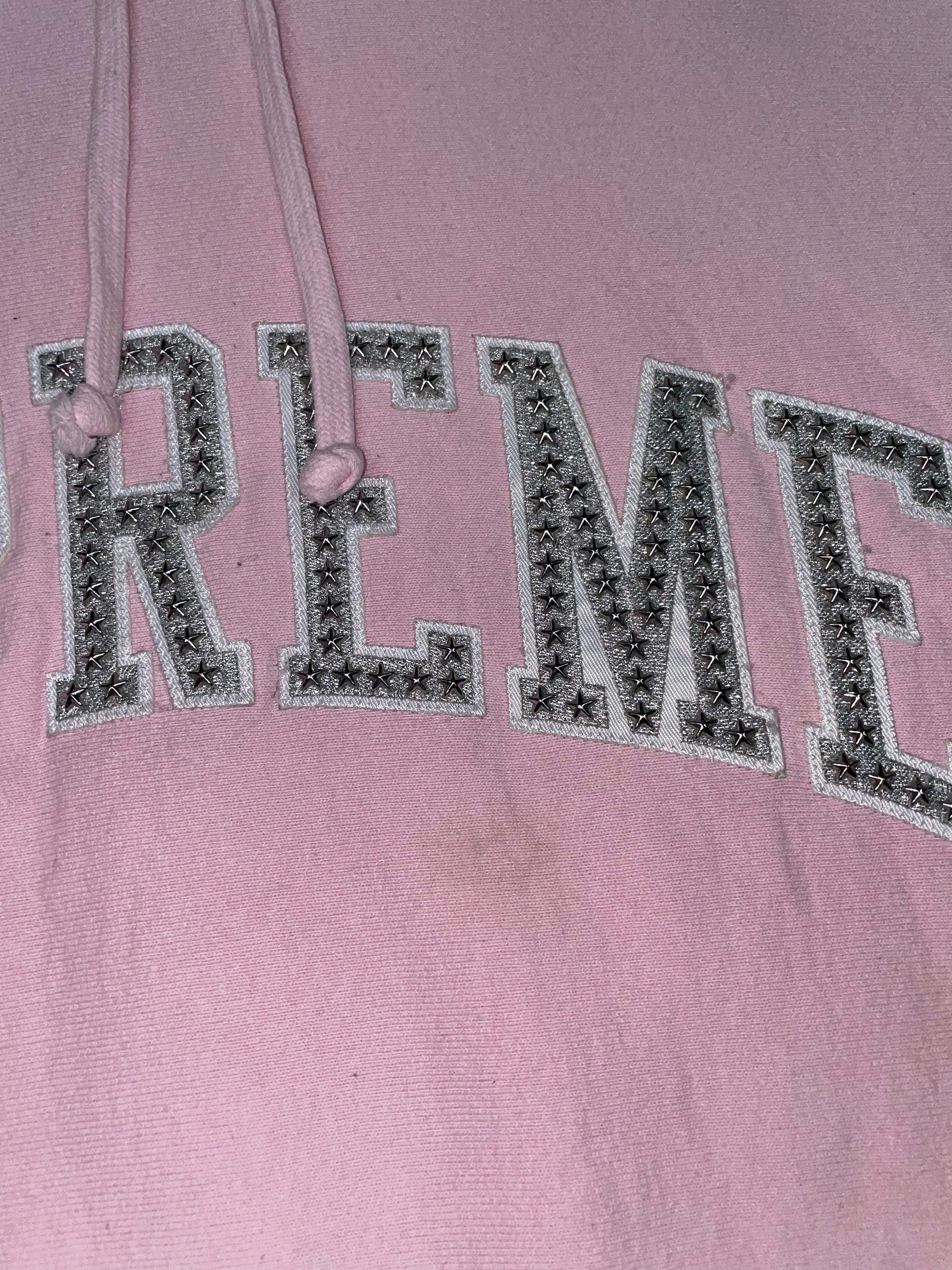 Supreme Studded Arc Logo Pink Pullover Hoodie