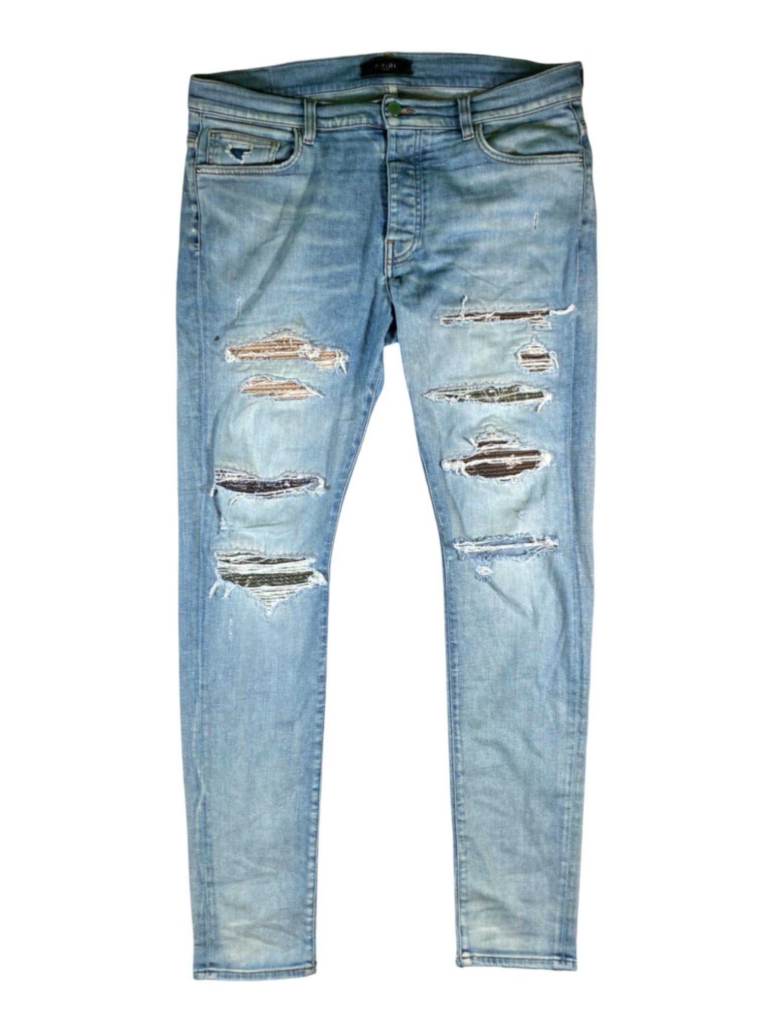 Amiri Thrasher Paisley Light Wash, Beige & Green Jeans