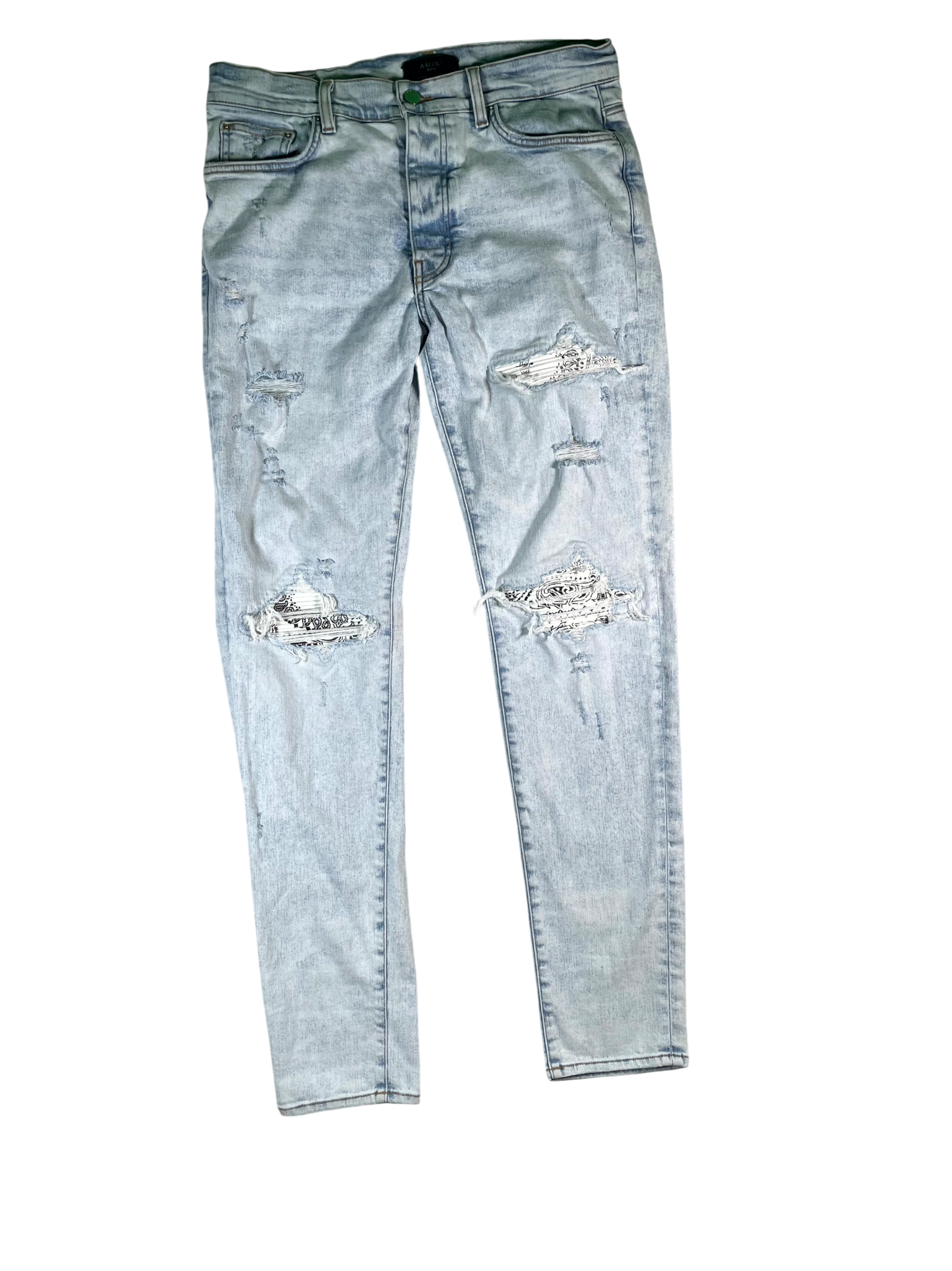 Amiri Paisley Patch MX1 Light Wash & White Jeans