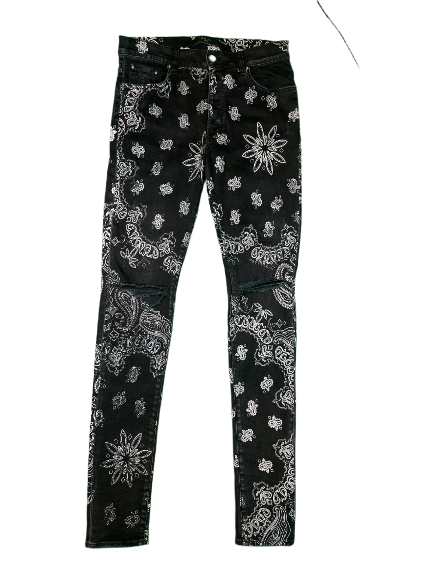 Amiri All Over Paisley Stack Black Jeans