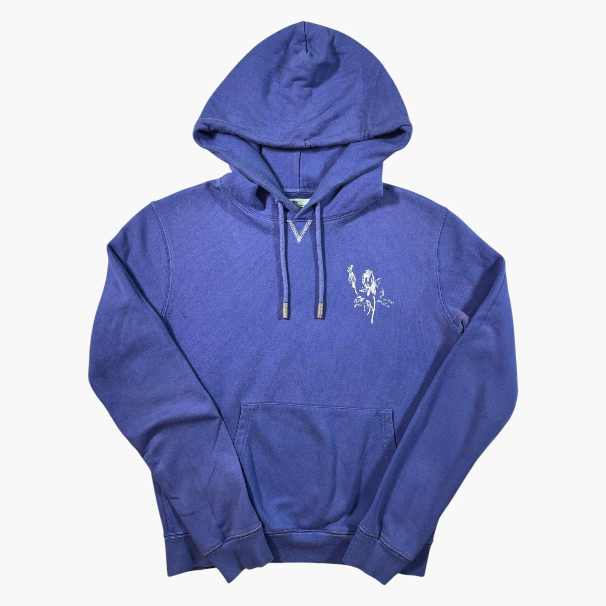 Off White Blue Embroidered Hoodie