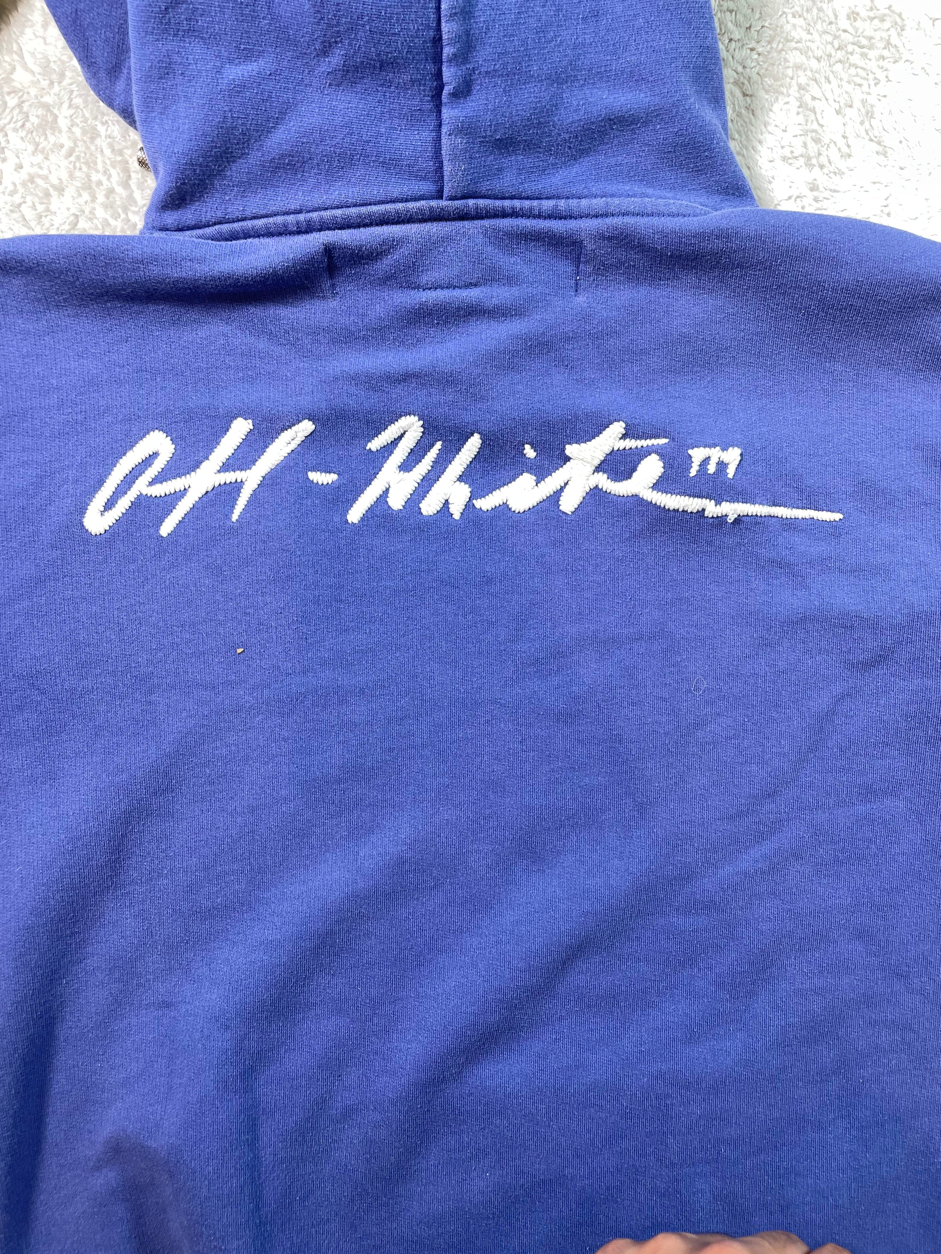 Off White Blue Embroidered Hoodie