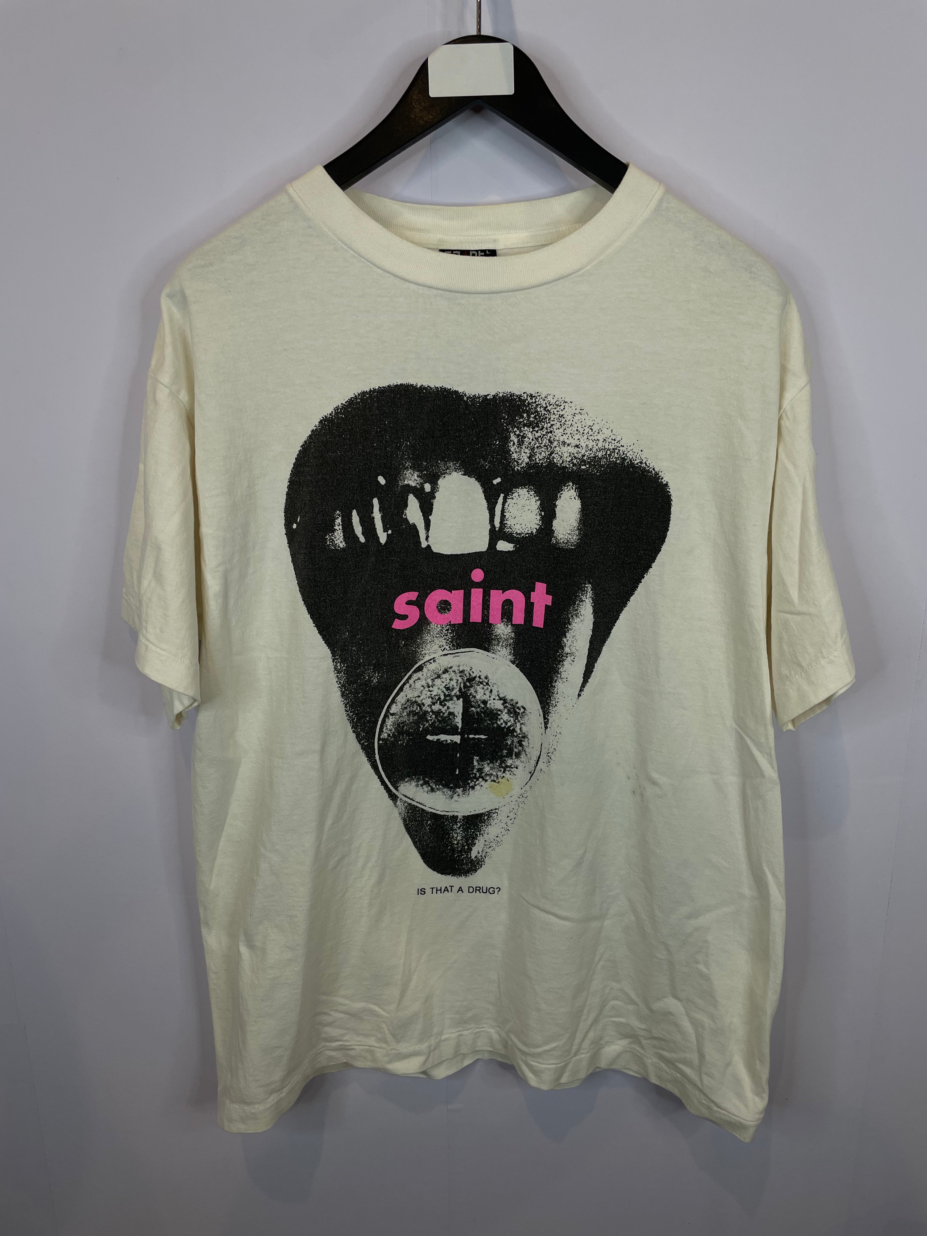 Saint Michael Drug Tee White Pink Used Large