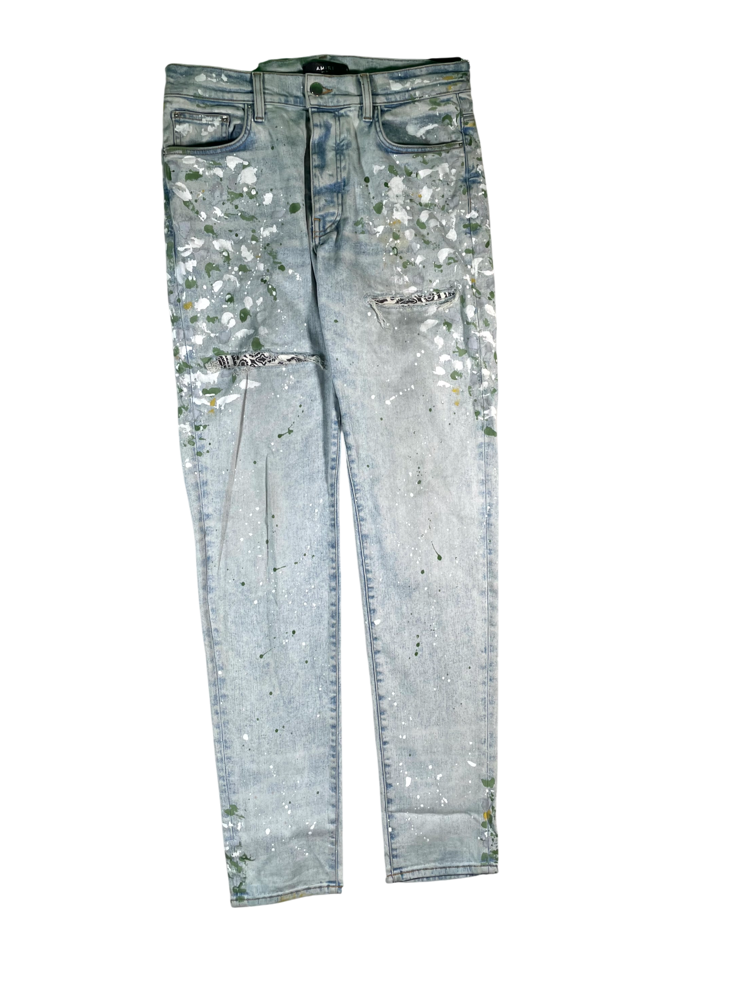 Amiri Splatter Light Wash & Green Jeans