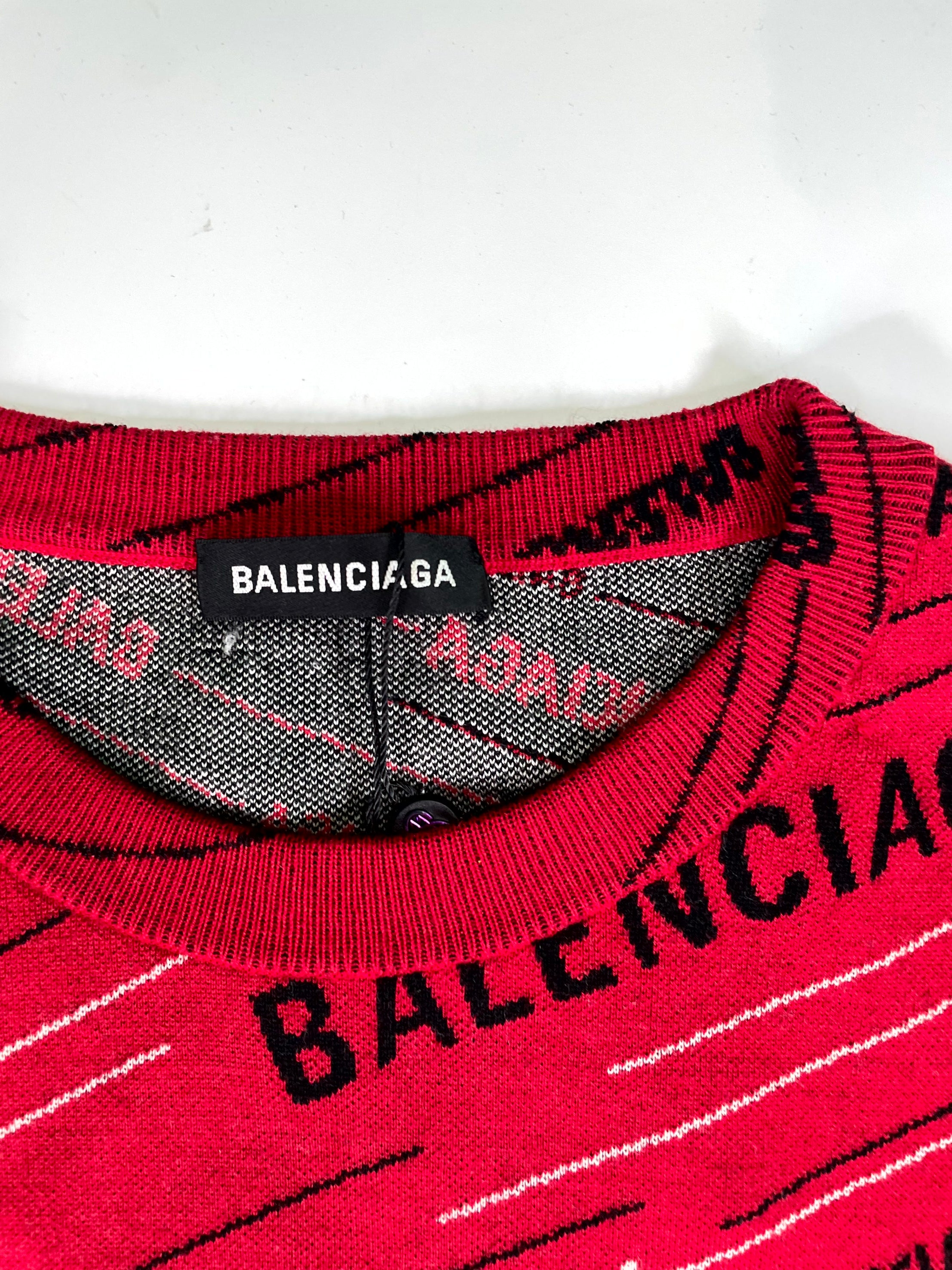 Balenciaga Monogram Knit Red Sweater