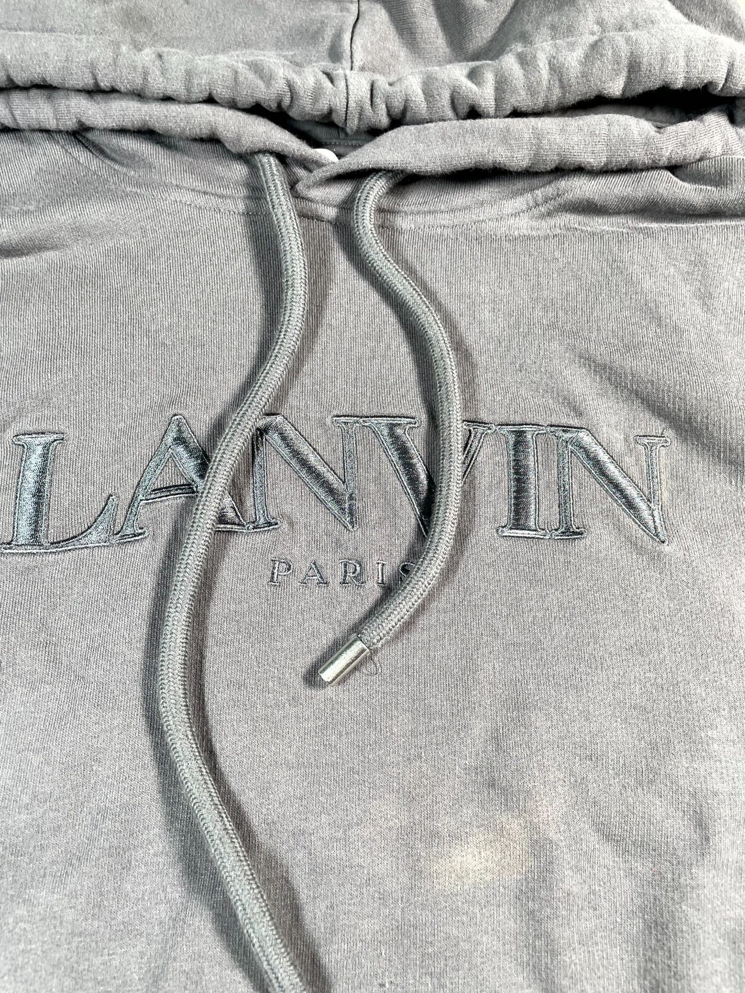 Lanvin Stone Embroidered Logo Grey Hoodie