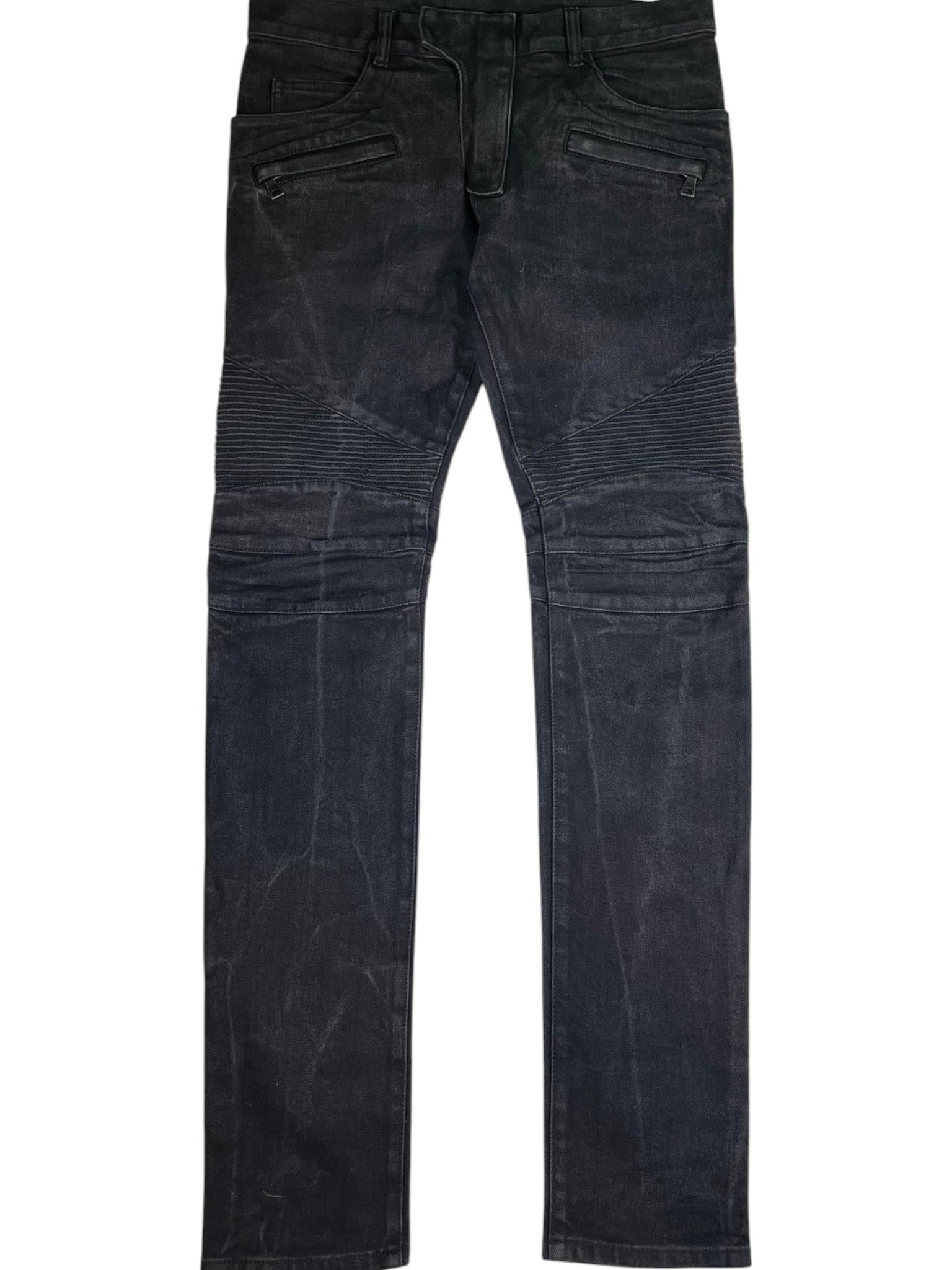 Balmain Black Wax Biker Jeans