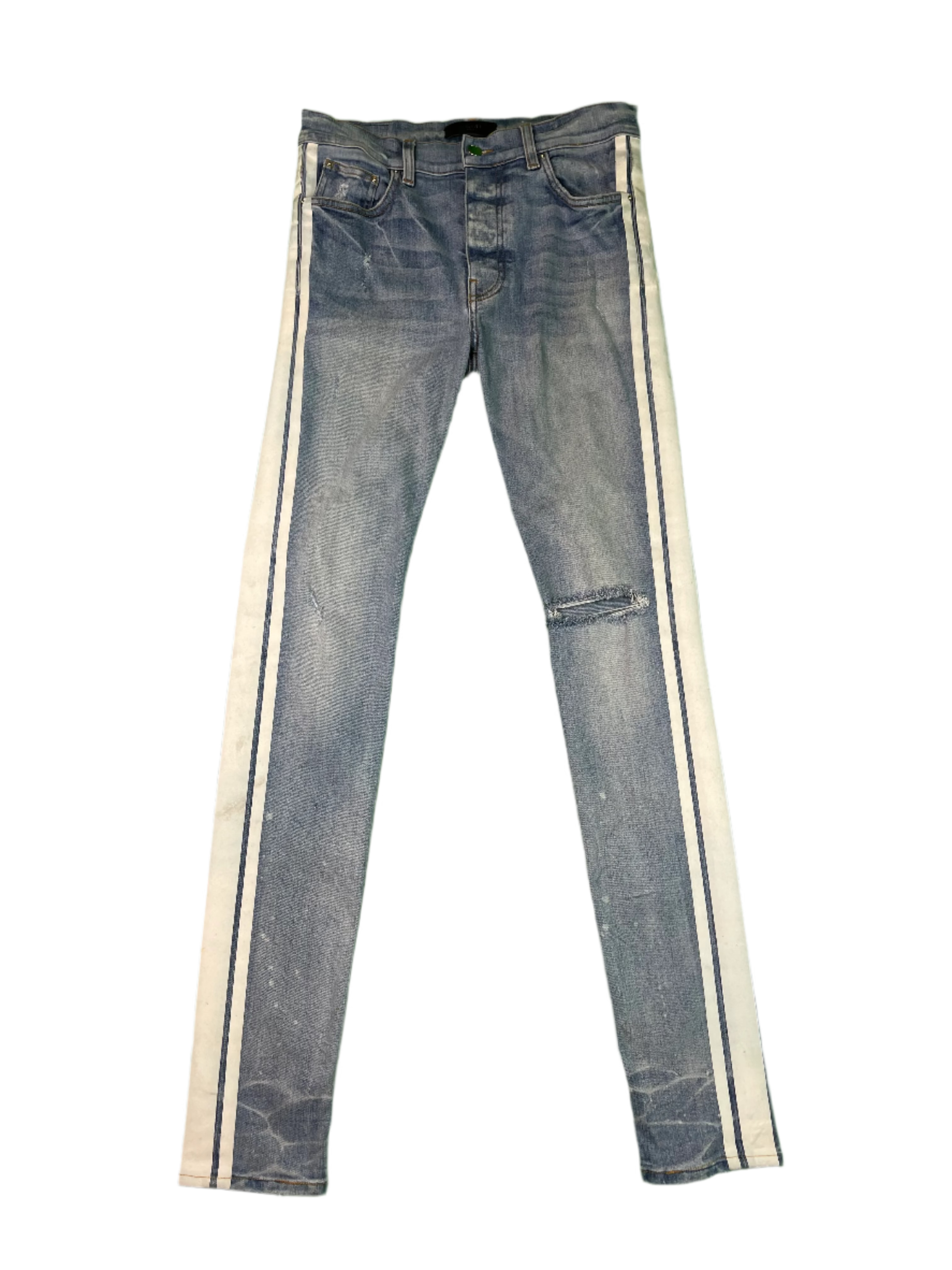 Amiri Thrasher White Stripe Light Wash Blue Jeans