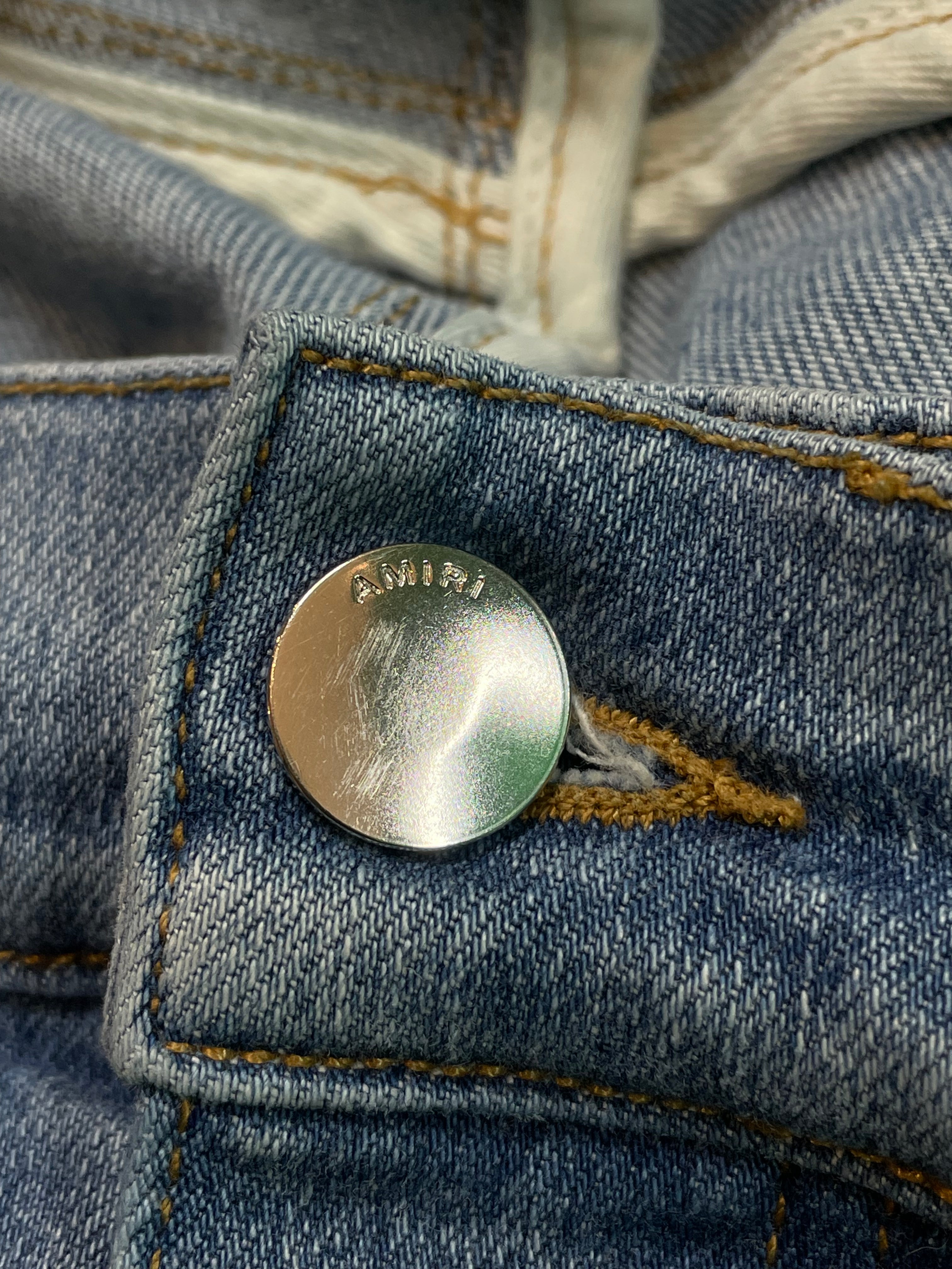 Amiri Thrasher White Stripe Light Wash Blue Jeans