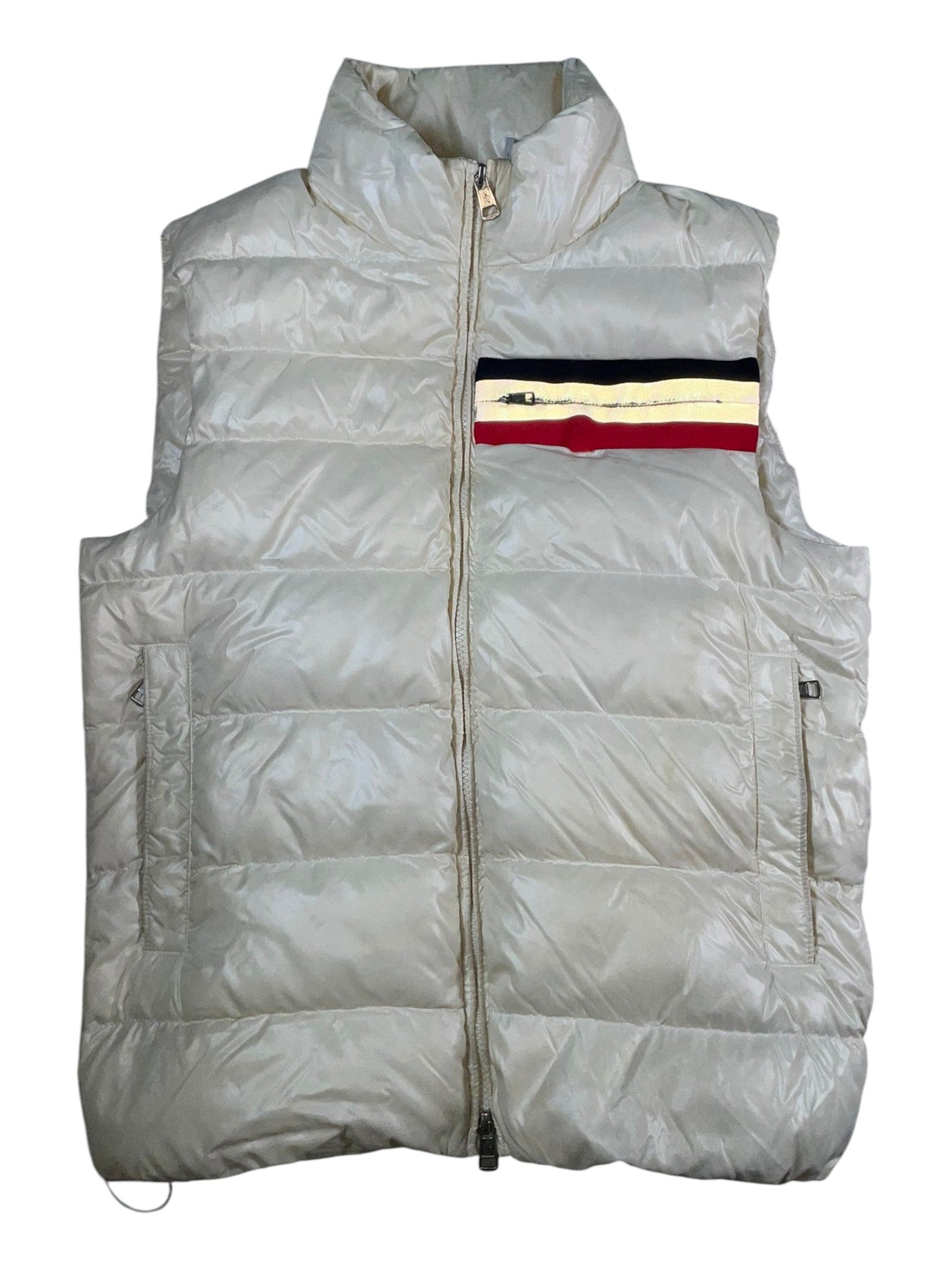 Moncler Navy & Red Stripe White Puffer Vest