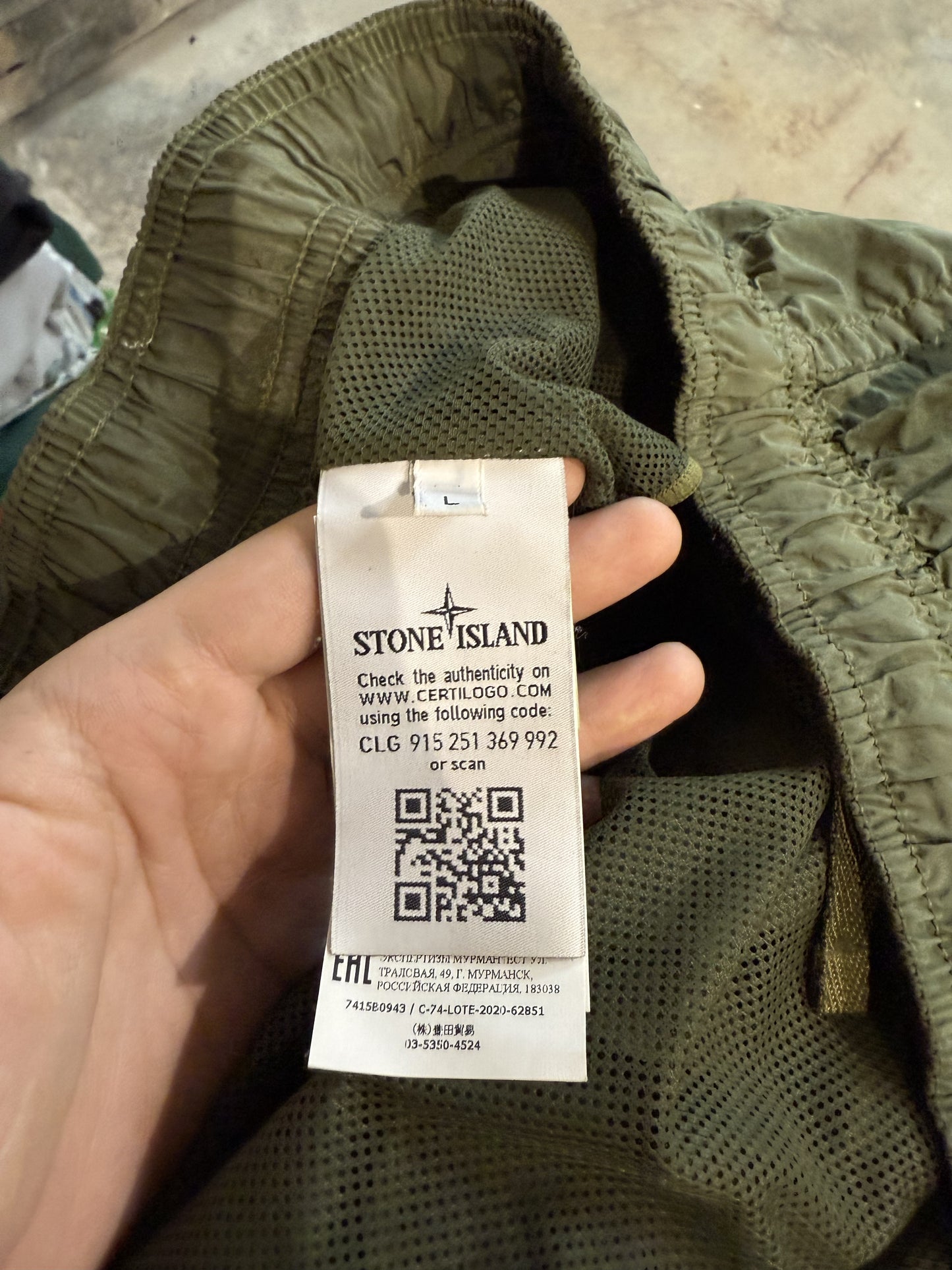 Stone Island Swim Trunks Olive Used Large