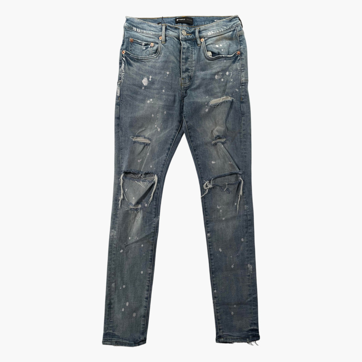 Purple Brand Splatter Light Wash Ripped Jeans