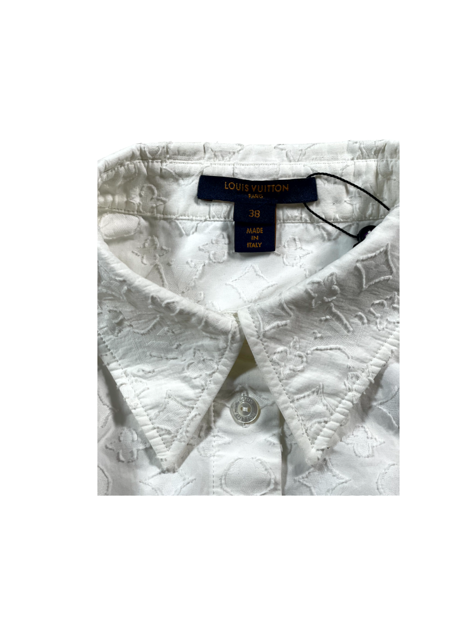 Louis Vuitton Embossed Monogram Button Up White Shirt