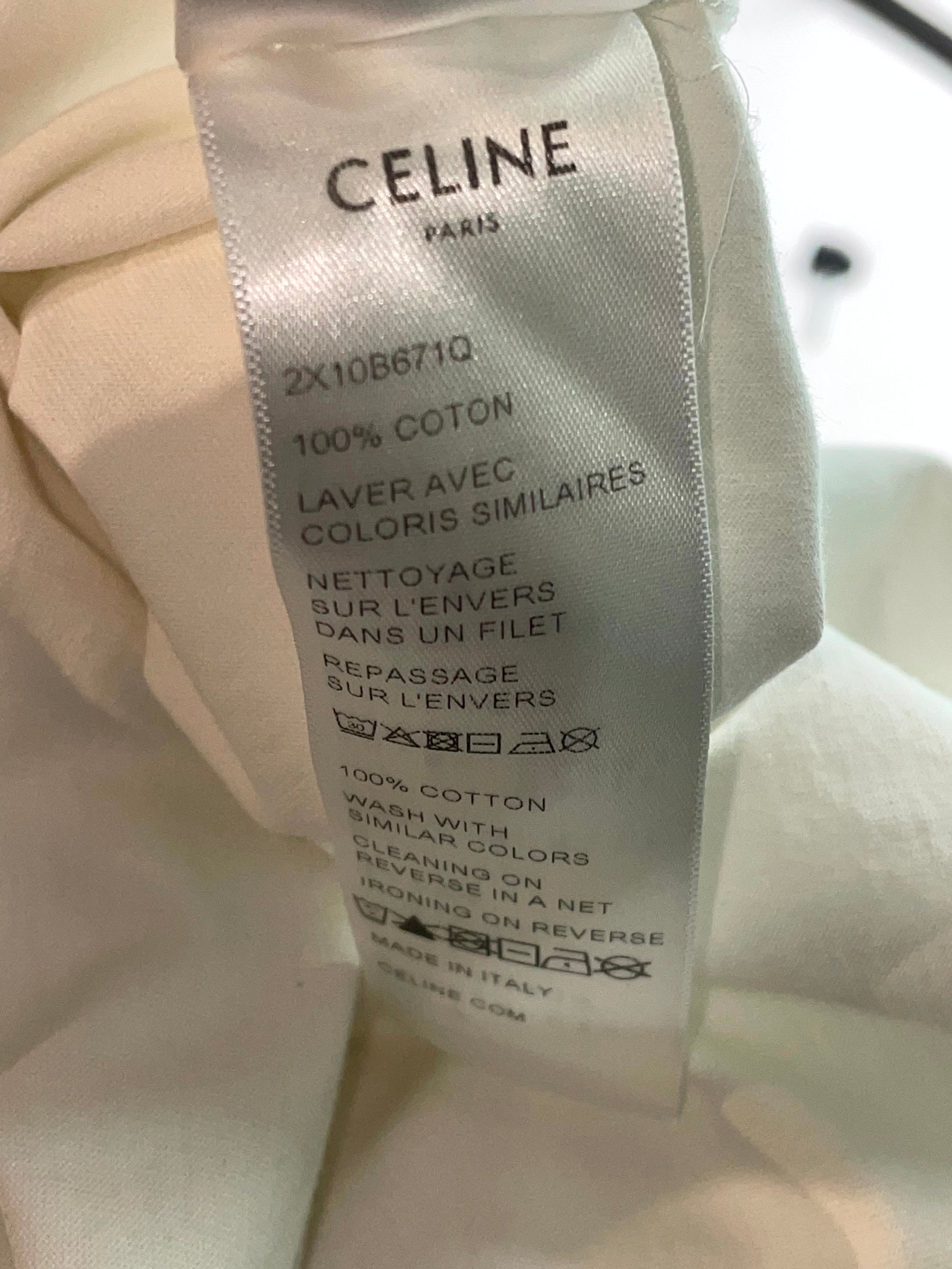 Celine Spellout Logo White, Pink & Yellow Tee