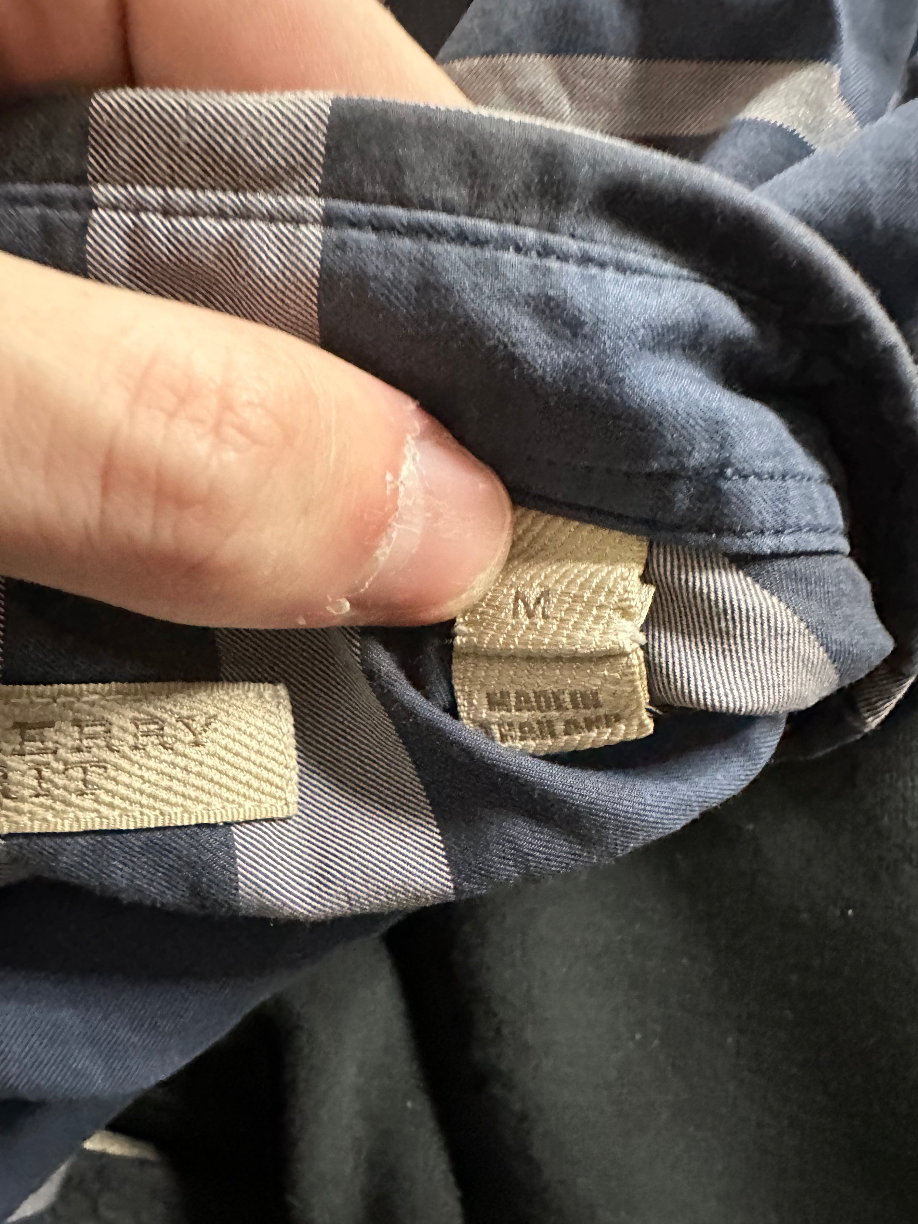 Burberry Stripe Polo Button Up Navy White Used Medium