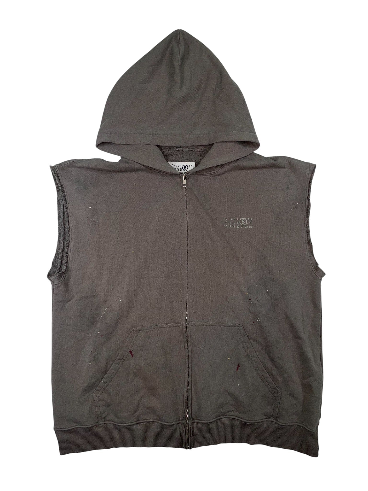 Maison Margiela 'Splatter' Grey Sleeveless Zip Up Hoodie
