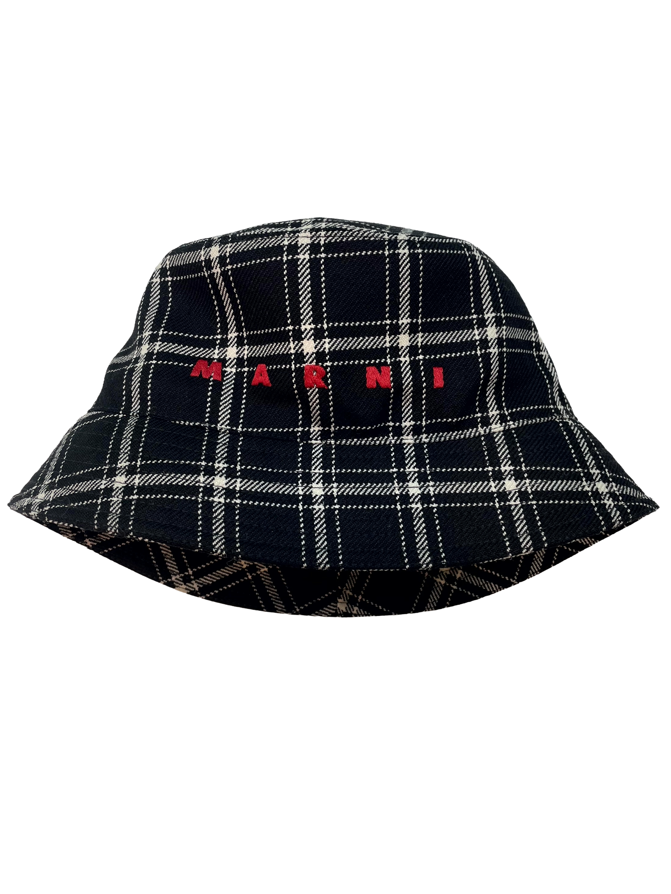 Marni Check Wool Flannel Bucket Black Hat