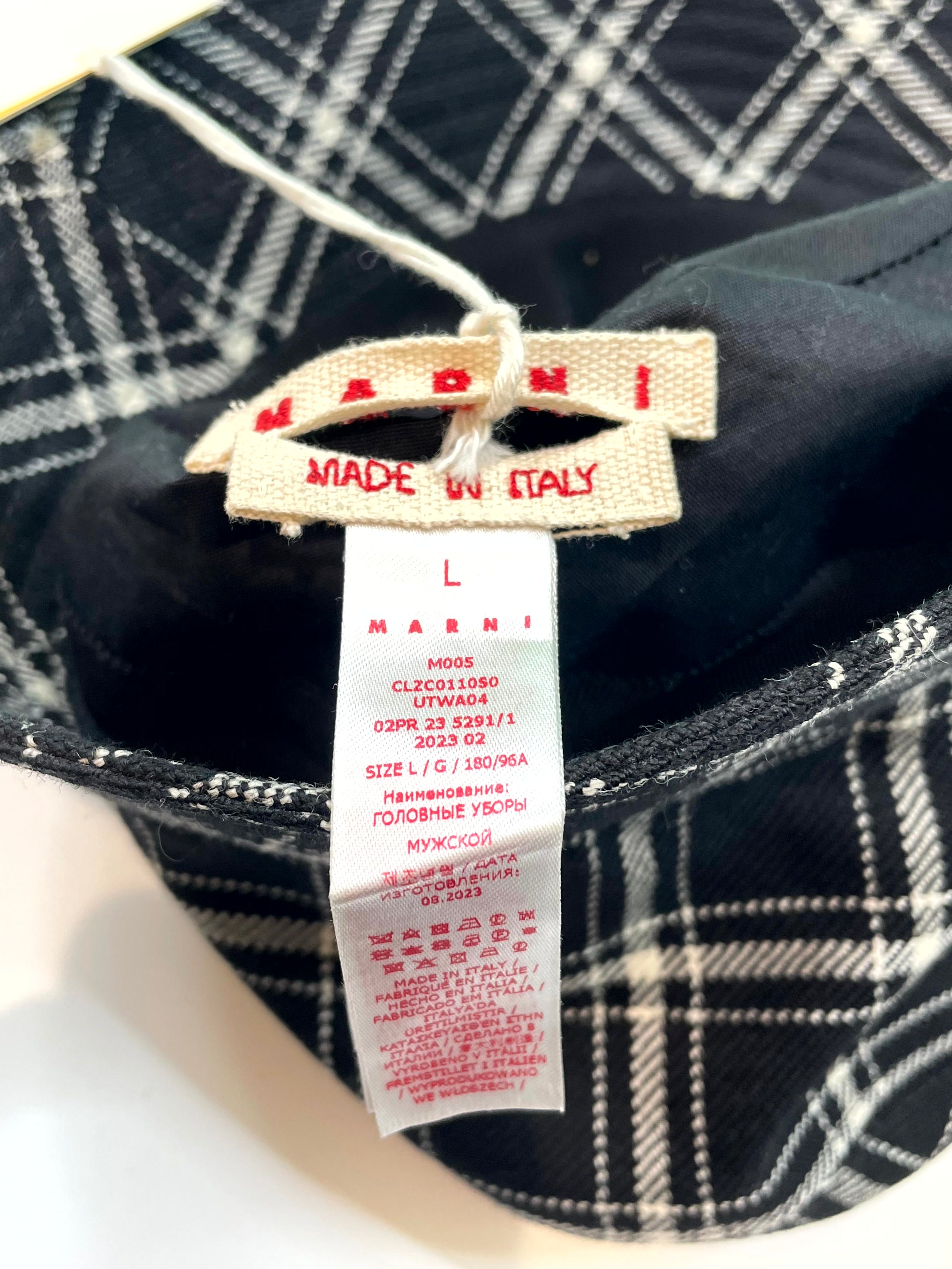 Marni Check Wool Flannel Bucket Black Hat