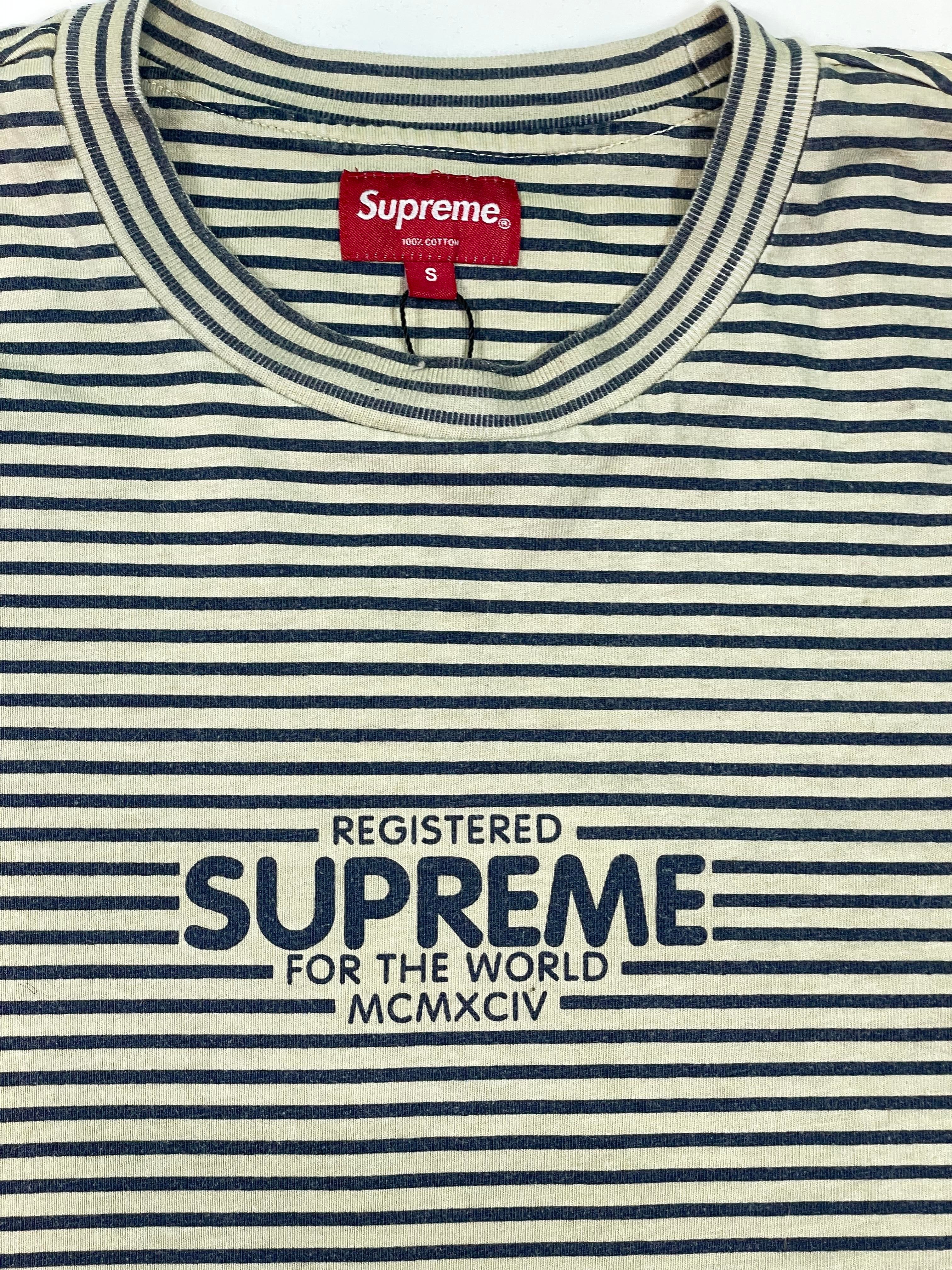 Supreme Navy & Cream Striped LS Tee
