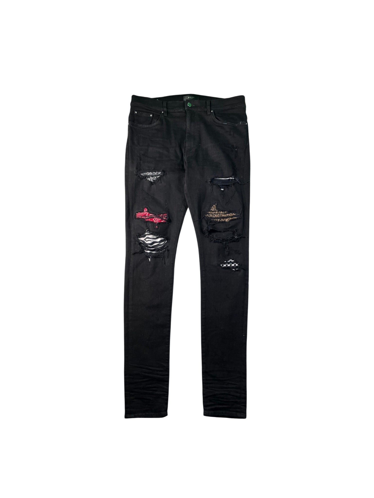 Amiri Paisley Patchwork Black & Red Jeans