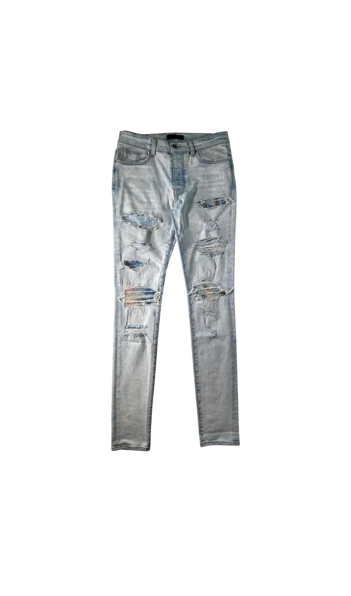 Amiri Tie Dye Patch "MX1" Light Wash Jeans