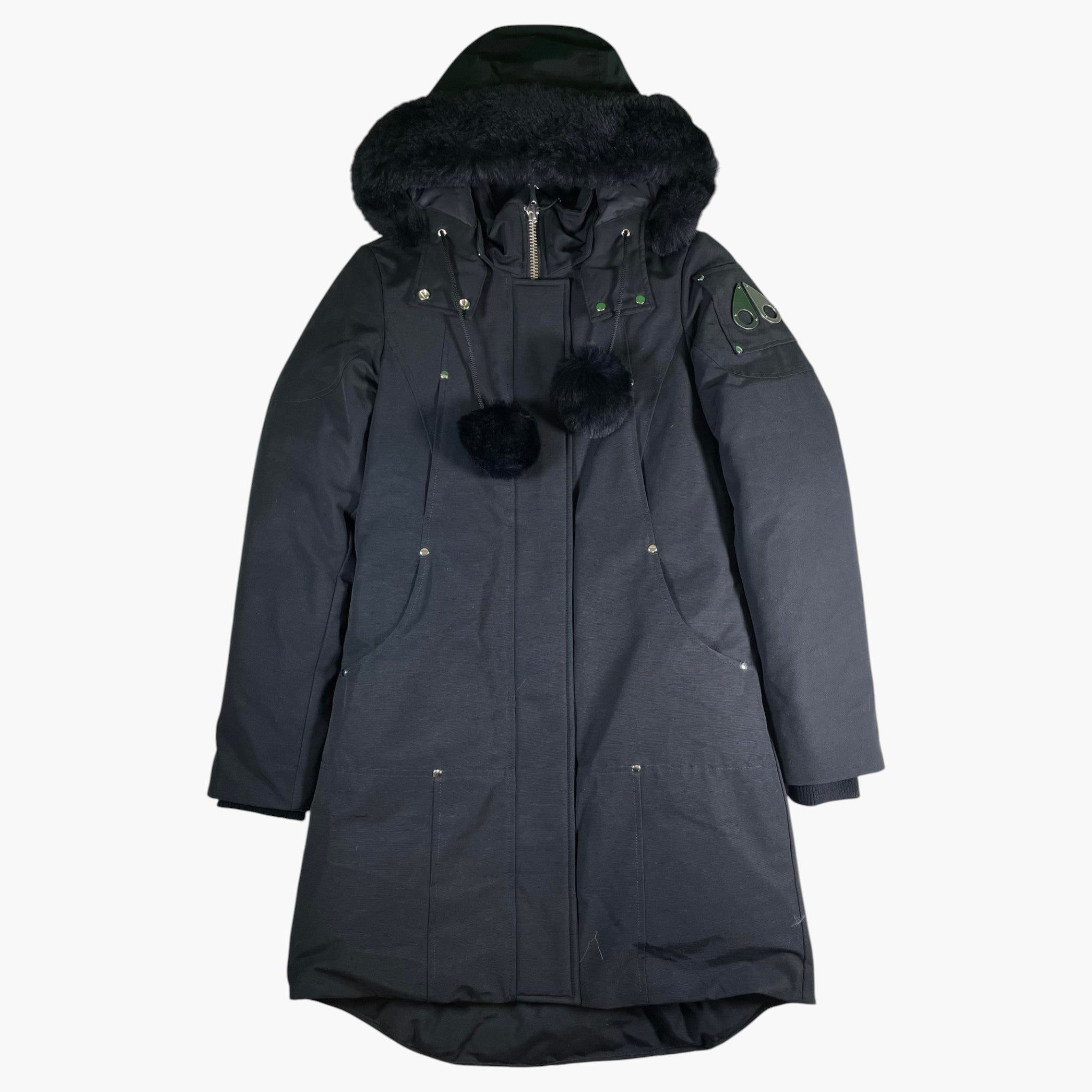 Moose Knuckles Parka (With Pom Pom) Black & Black Fur Puffer Jacket