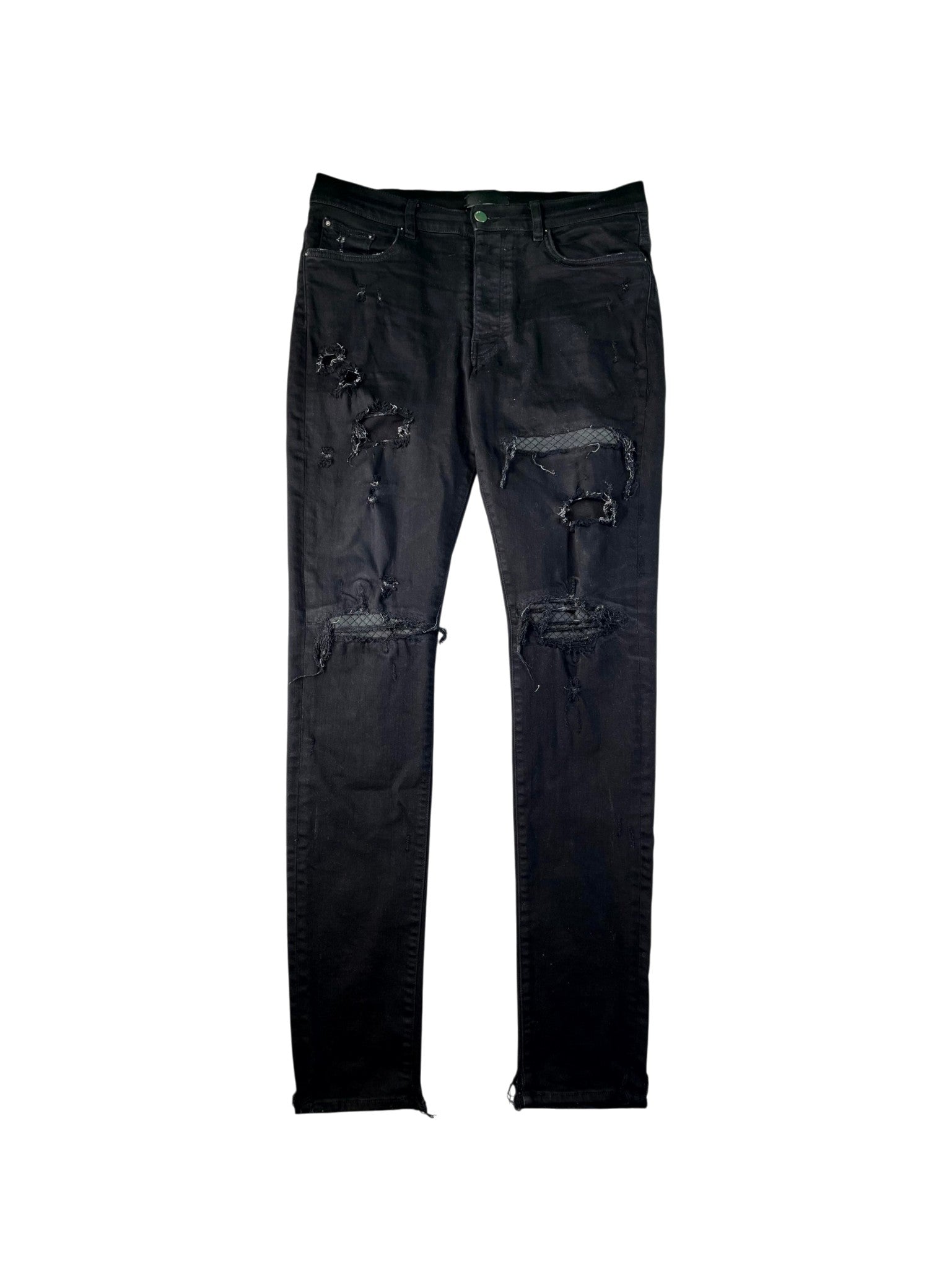 Amiri Leather Quilted Patch Black Jeans
