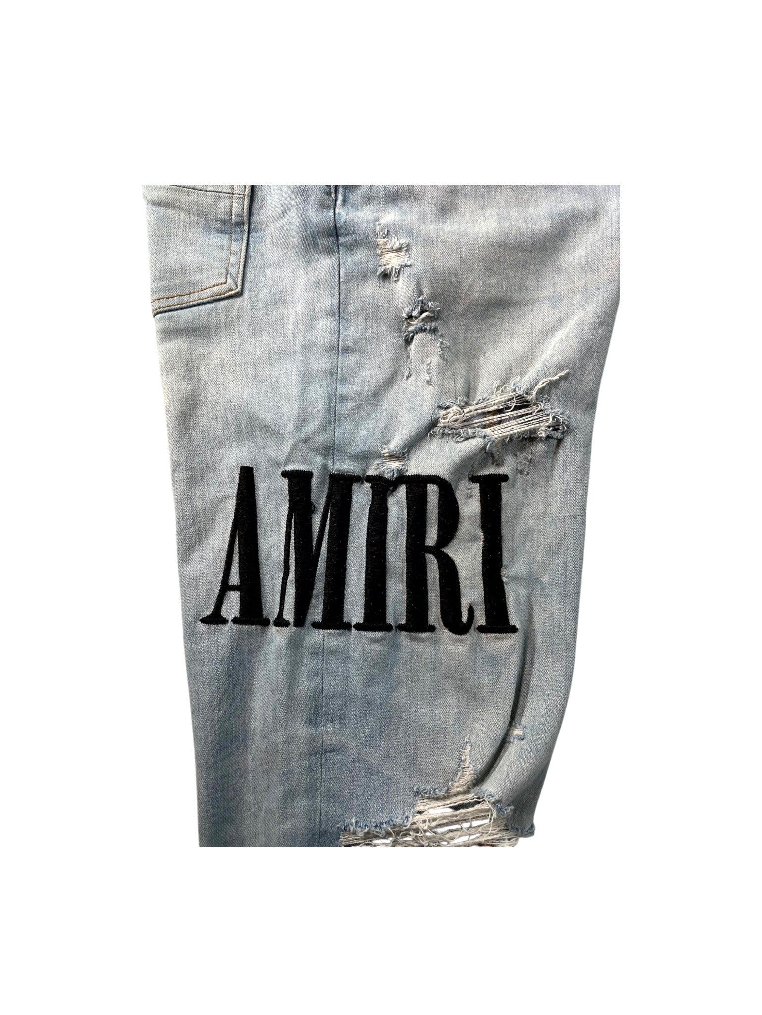 Amiri Embroidered Side Logo Light Wash & Black Jeans