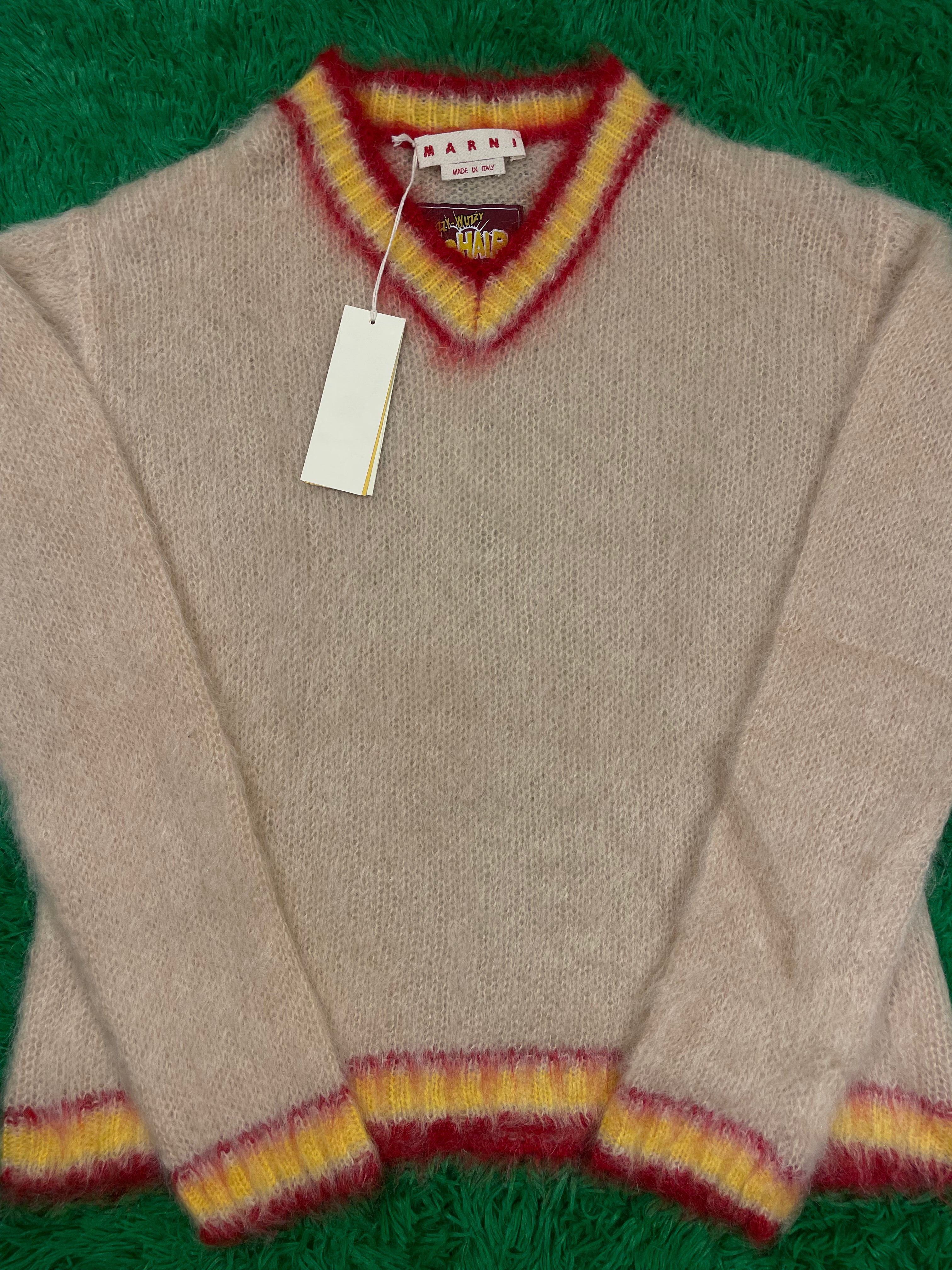 Marni Fuzzy Wuzzy V-Neck Sweater Tan 54 New