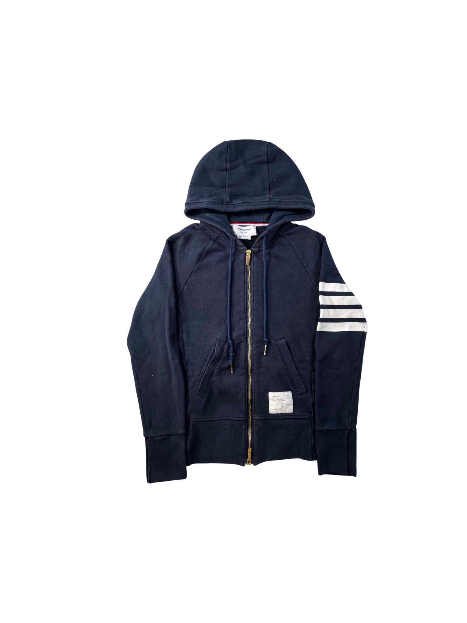 Thom Browne Zip Up Navy Hoodie