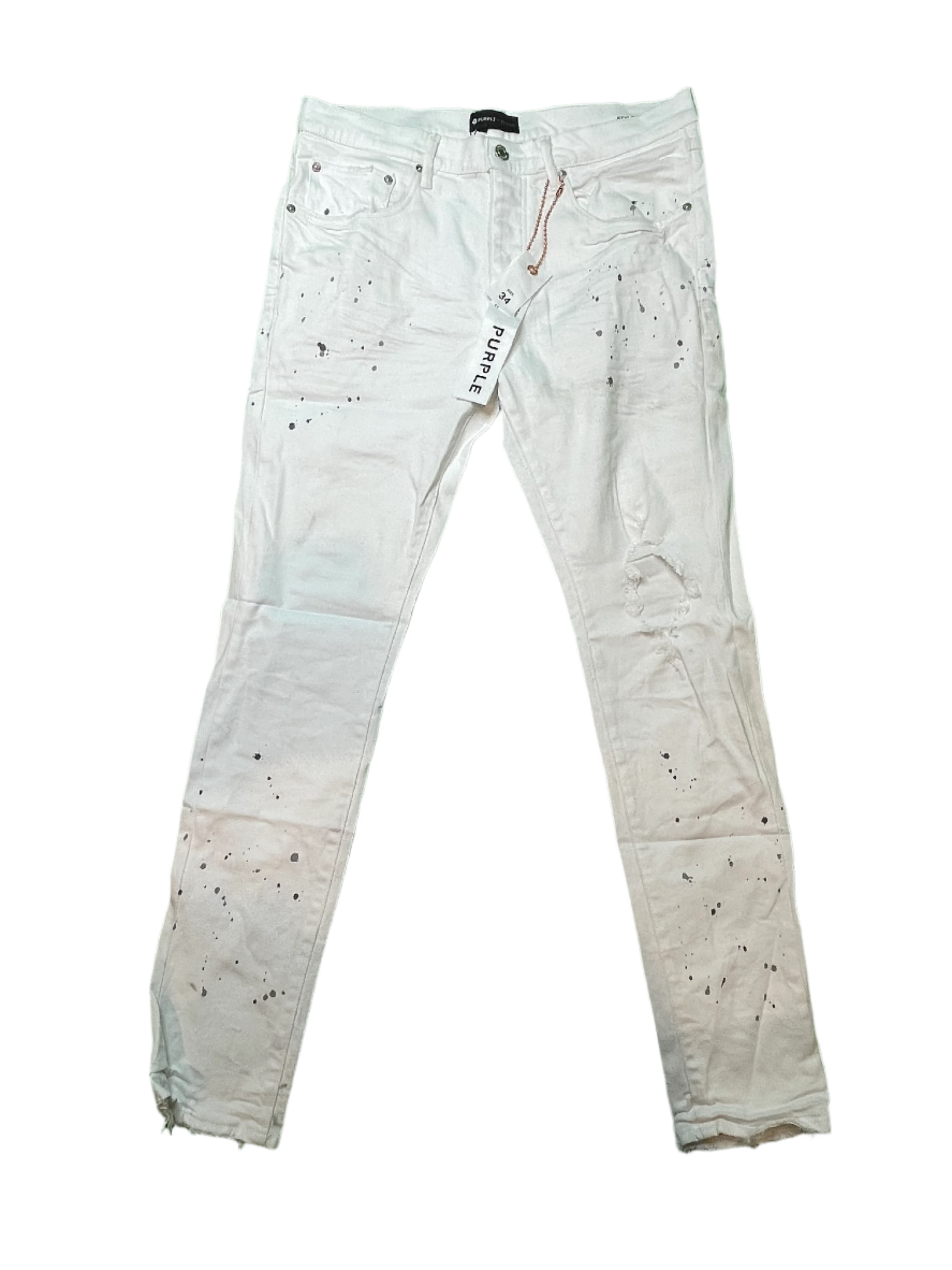 Purple Black Splatter White Jeans