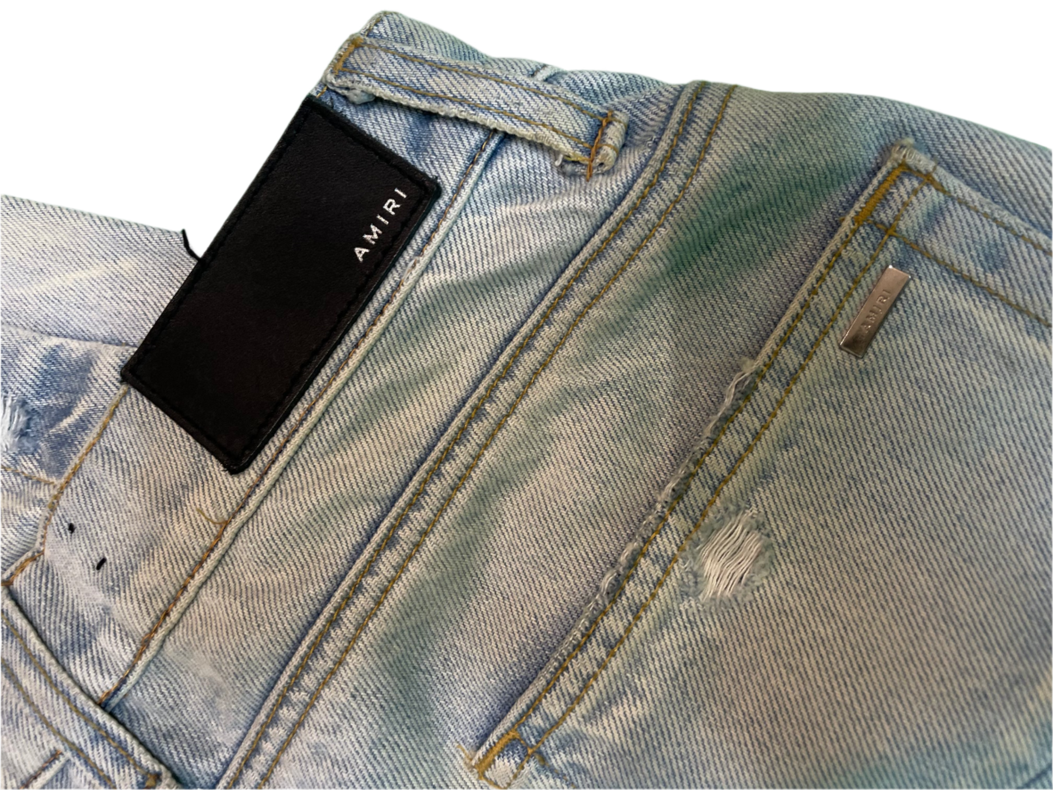Amiri Double Knee Distressed Light Wash Blue Jeans