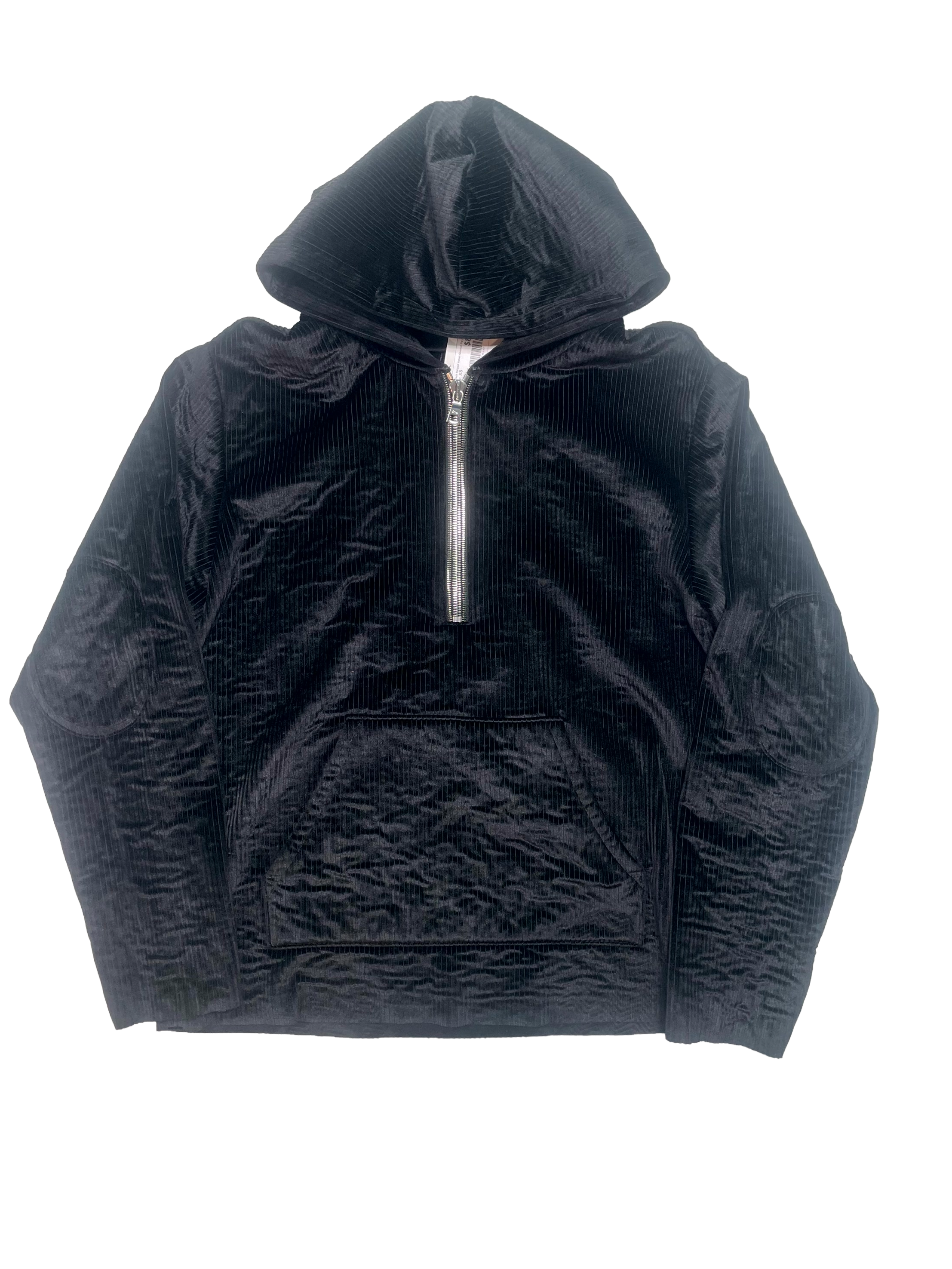 RTA Striped Velvet Quarter Zip Black Hoodie