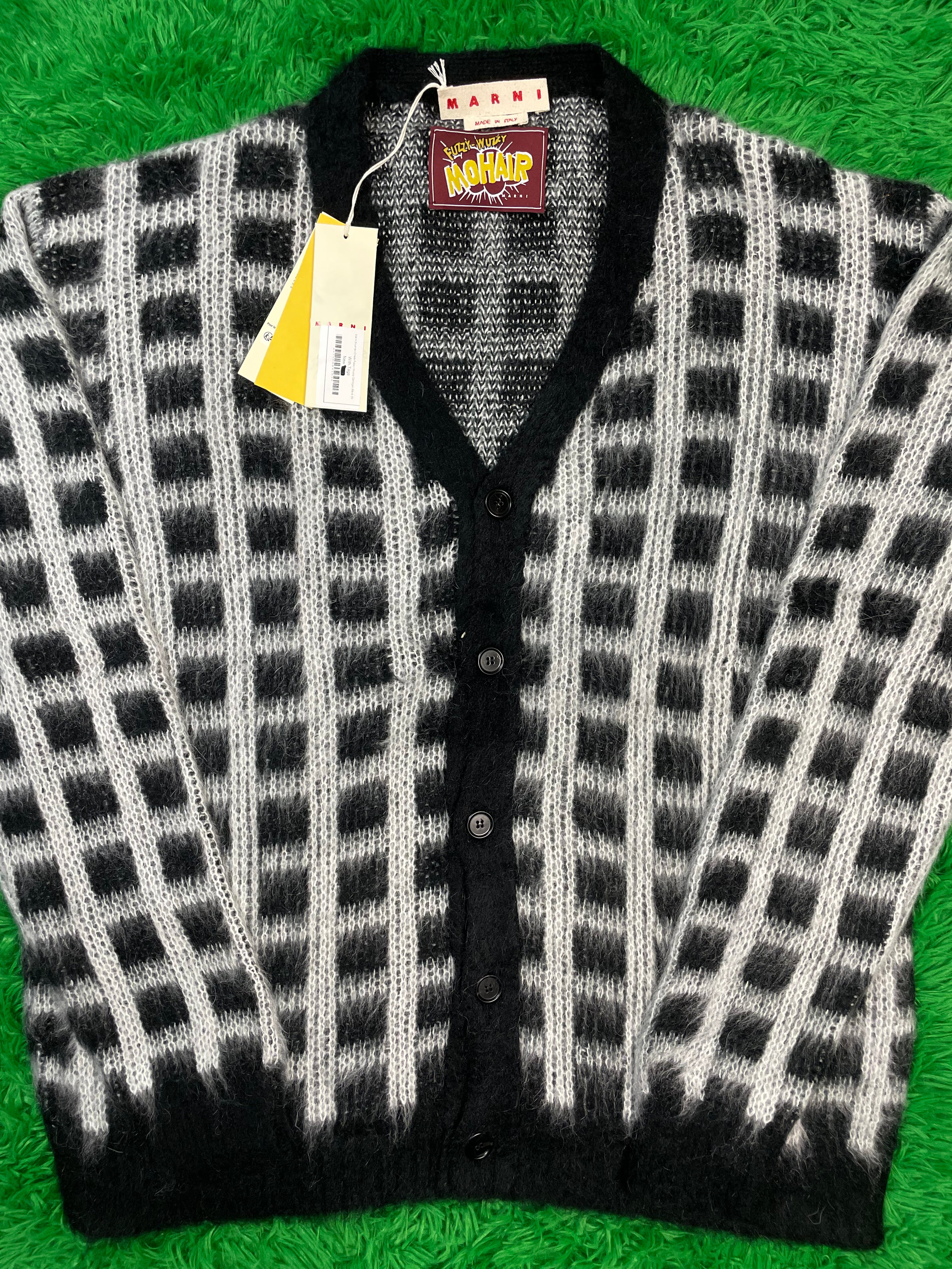 Marni Brushed Check Fuzzy Wuzzy Black Cardigan