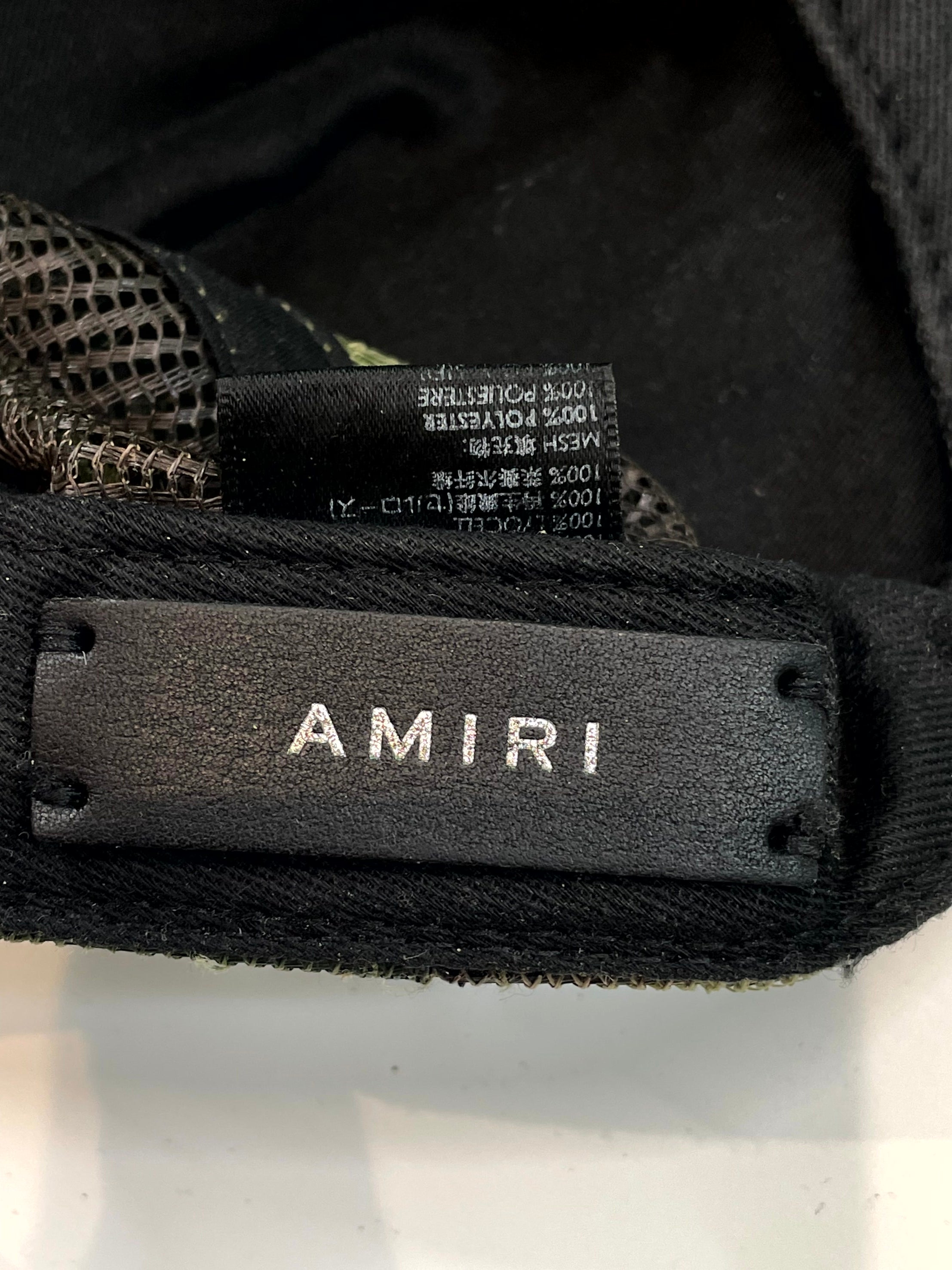 Amiri Camo Arts District Trucker Olive Cap