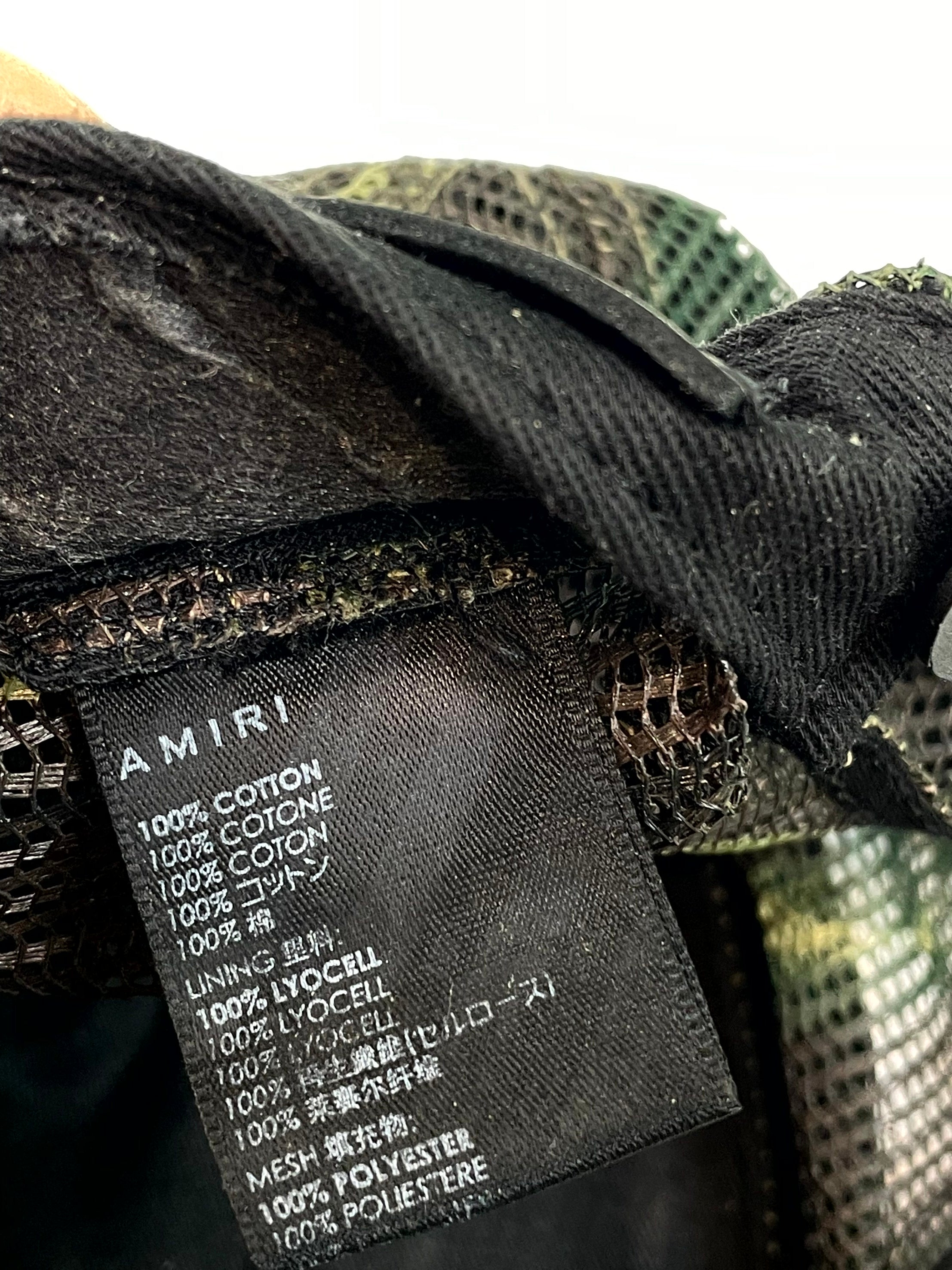 Amiri Camo Arts District Trucker Olive Cap