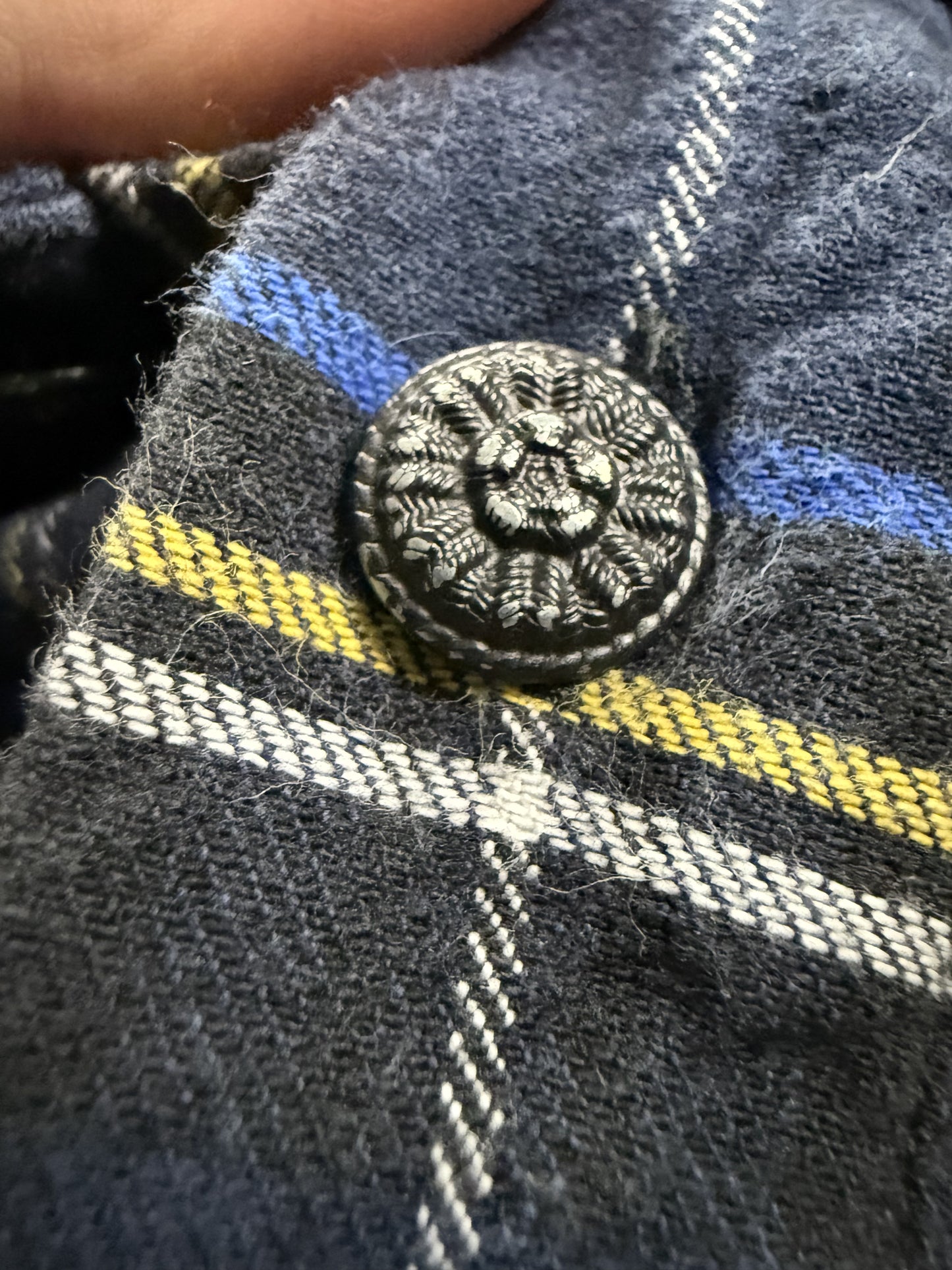 Off White Spray Plaid Flannel Blue Yellow Used Medium