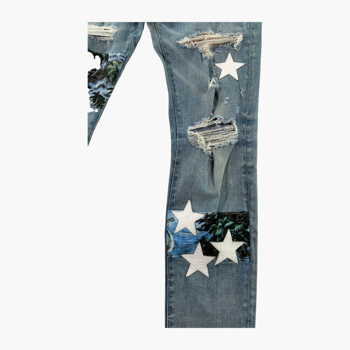 Amiri Hawaiian Star Patchwork Light Wash Jeans