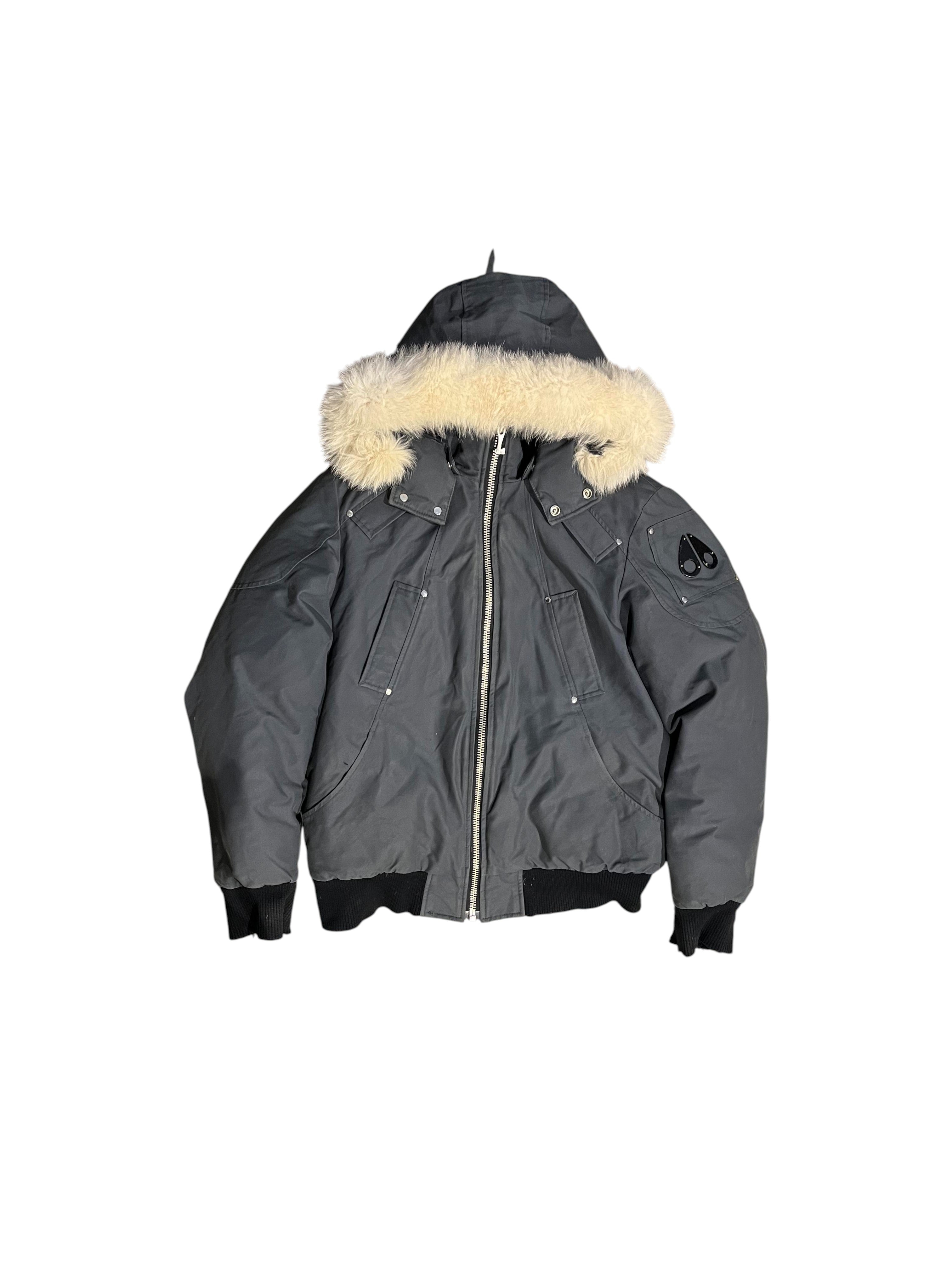 Moose Knuckles Grey & White Fur Bomber Jacket