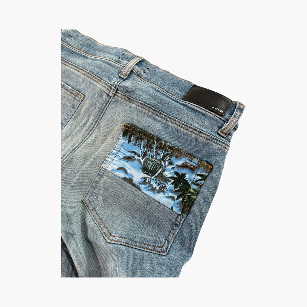 Amiri Hawaiian Star Patchwork Light Wash Jeans