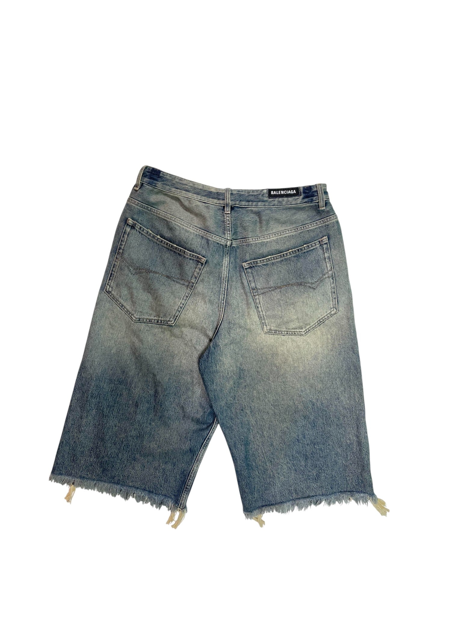 Balenciaga Blue Denim Knee Rip Jean Shorts