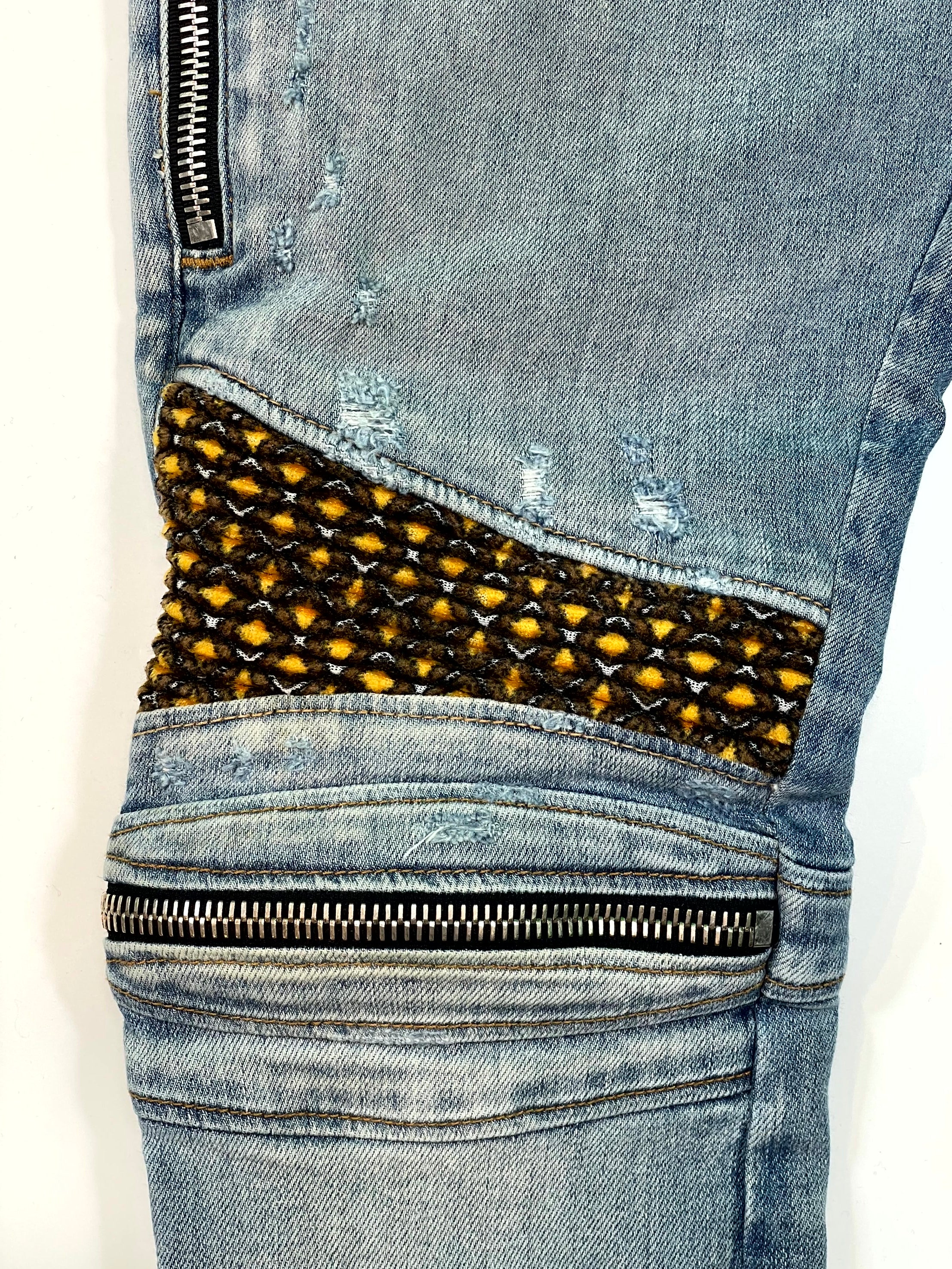 Amiri Light Wash MX2 Yellow Plaid Jeans
