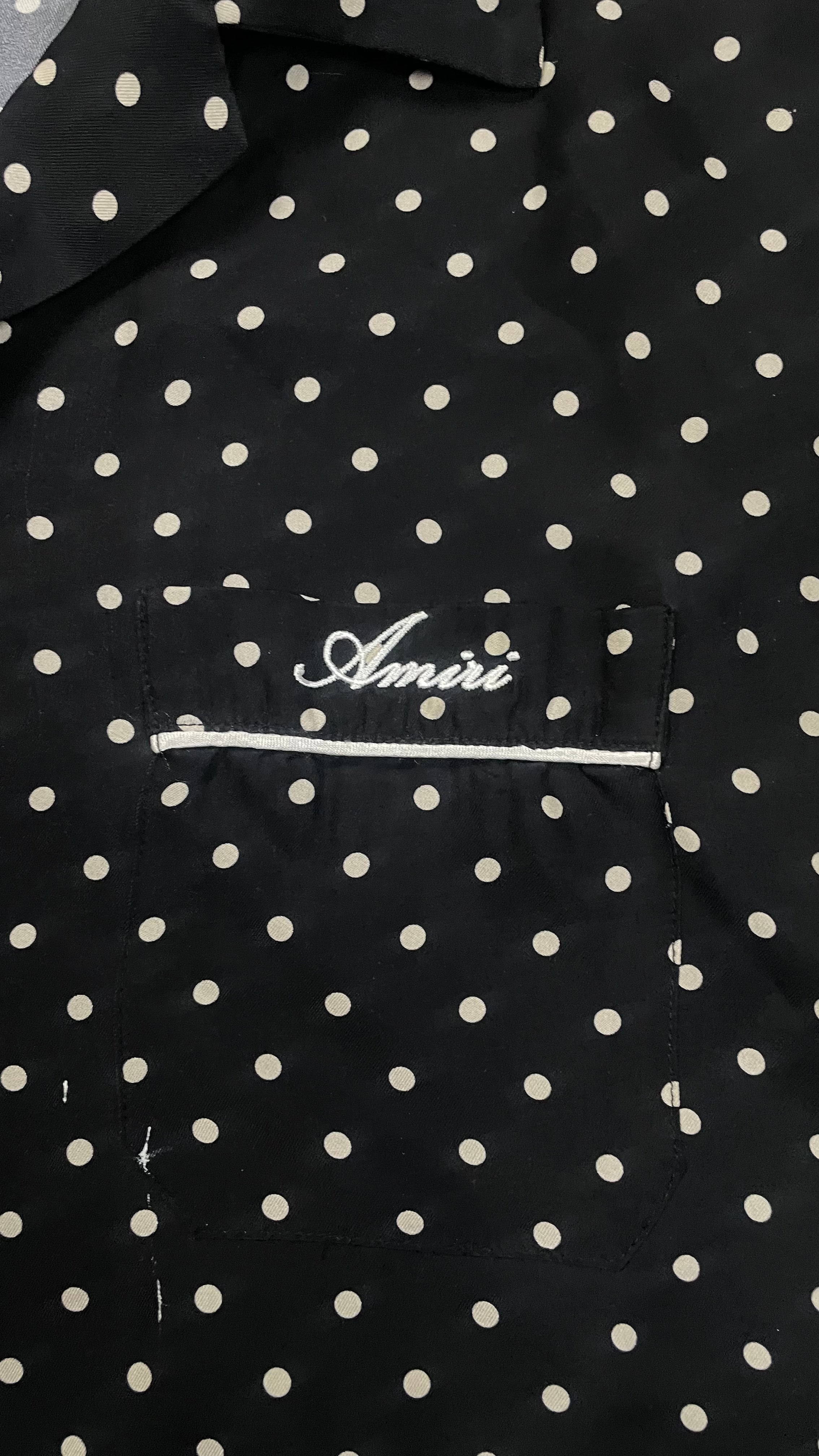 Amiri Polka Dot Silk Button Up Black Cream Used Large