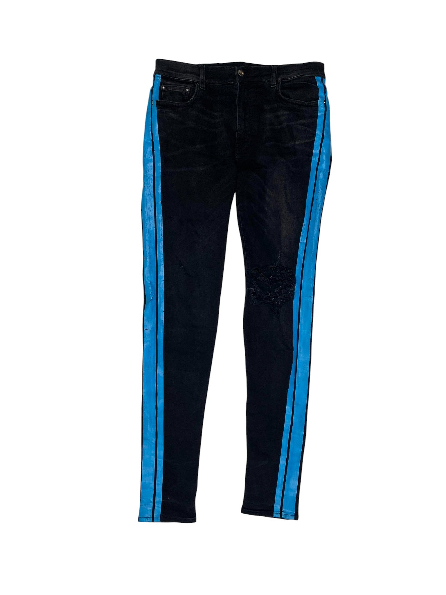Amiri Black Wash & Blue Stripe Jeans