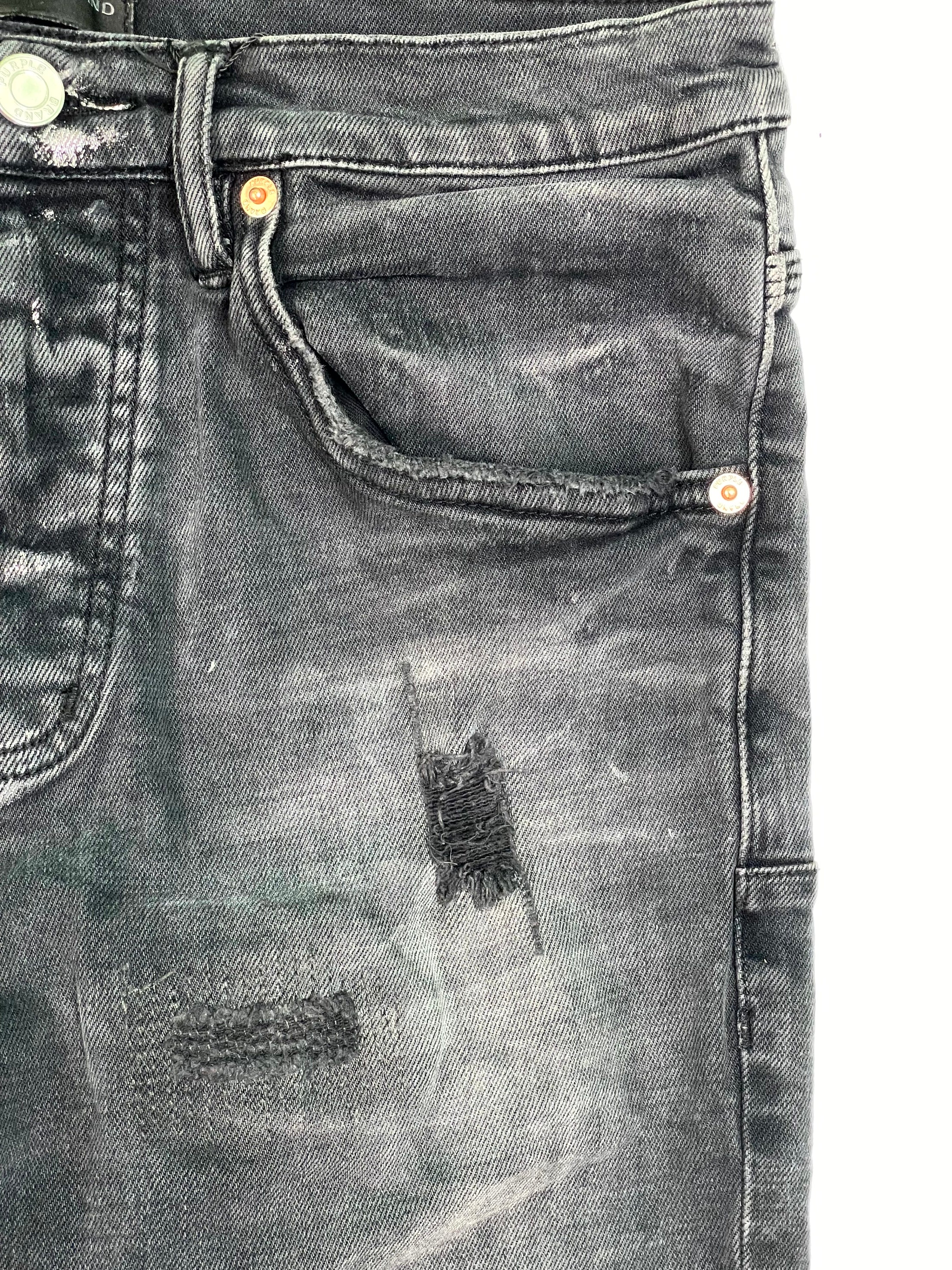 Purple Plain Ripped Black Wash Jeans