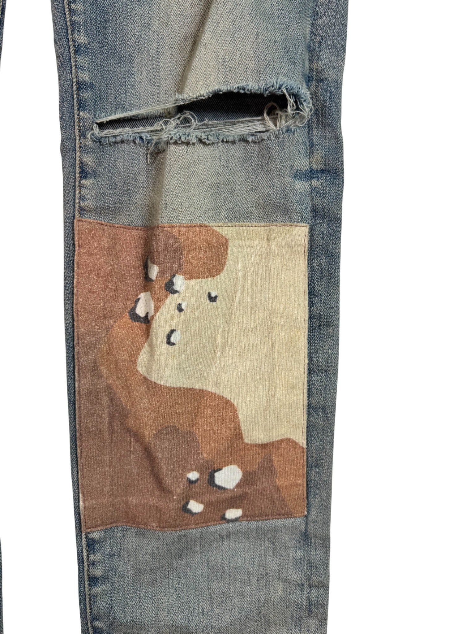 Amiri Light Wash Camo Patchwork Jeans