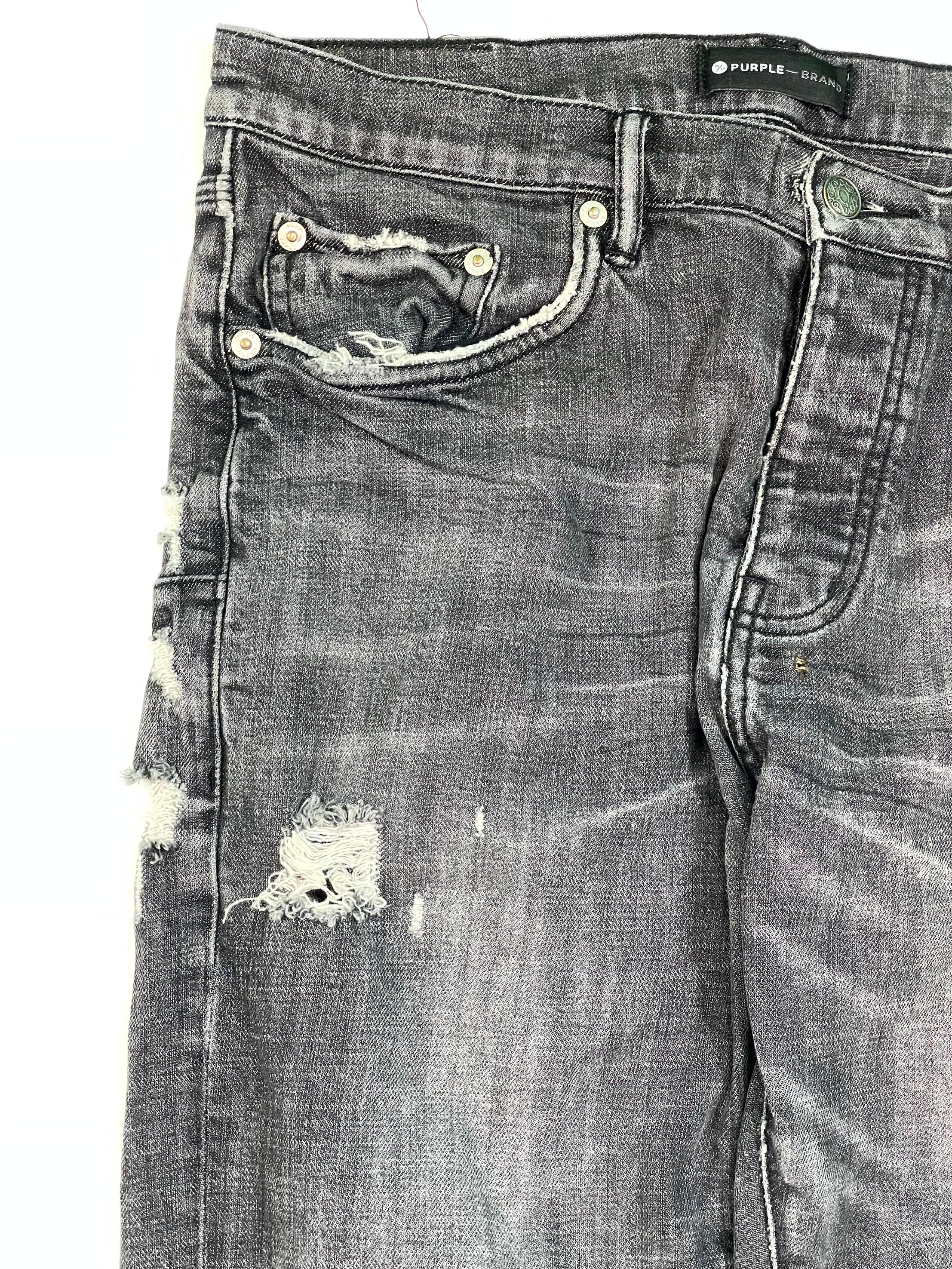 Purple Ripped Grey Wash Jeans