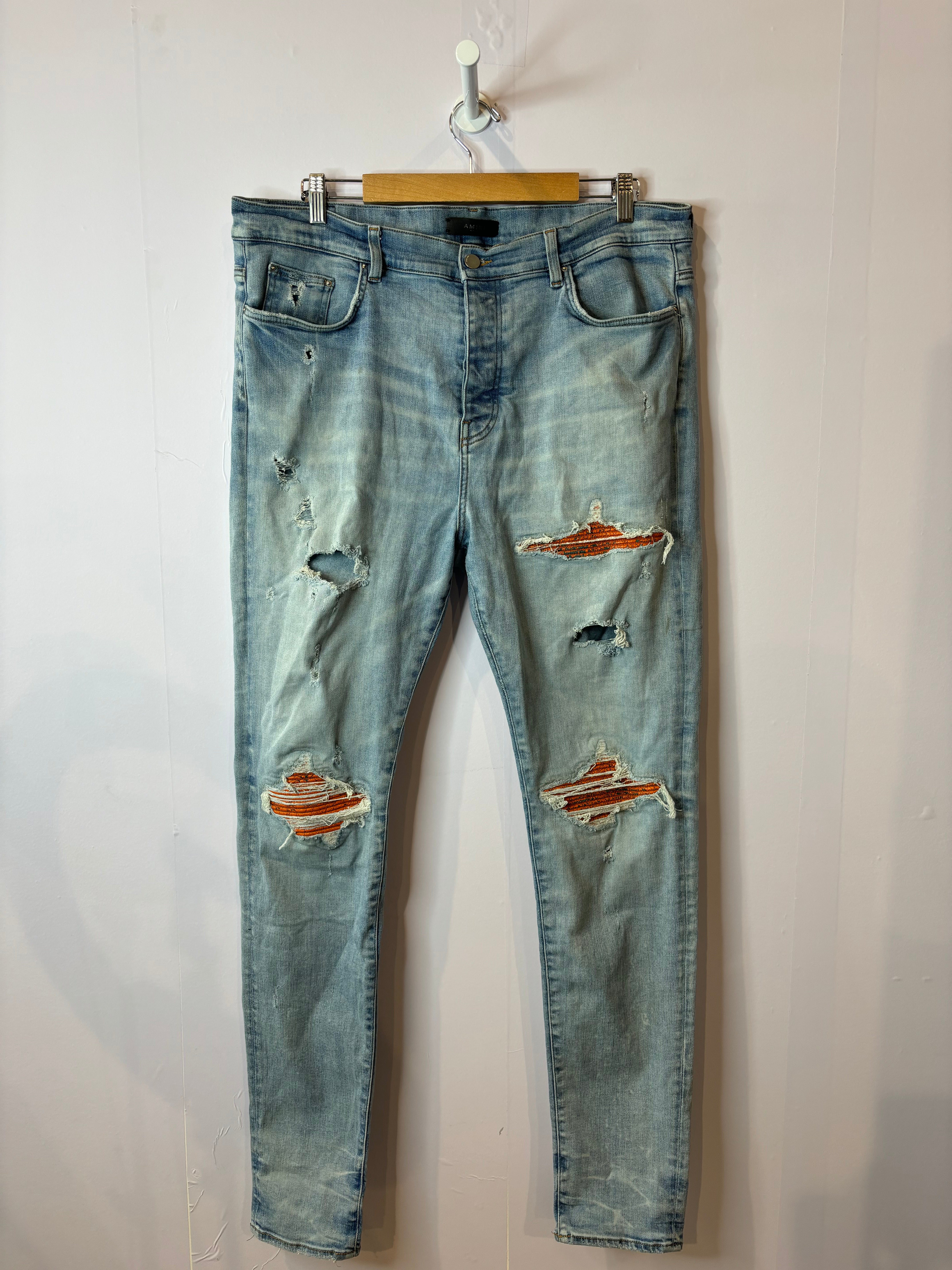 Amiri MX1 Light Wash Orange Crackle Patch