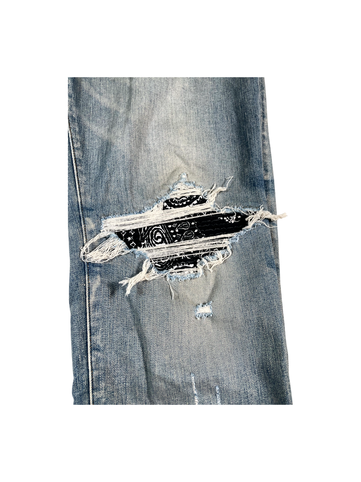 Amiri MX1 Paisley Patch Light Wash & Black Jeans