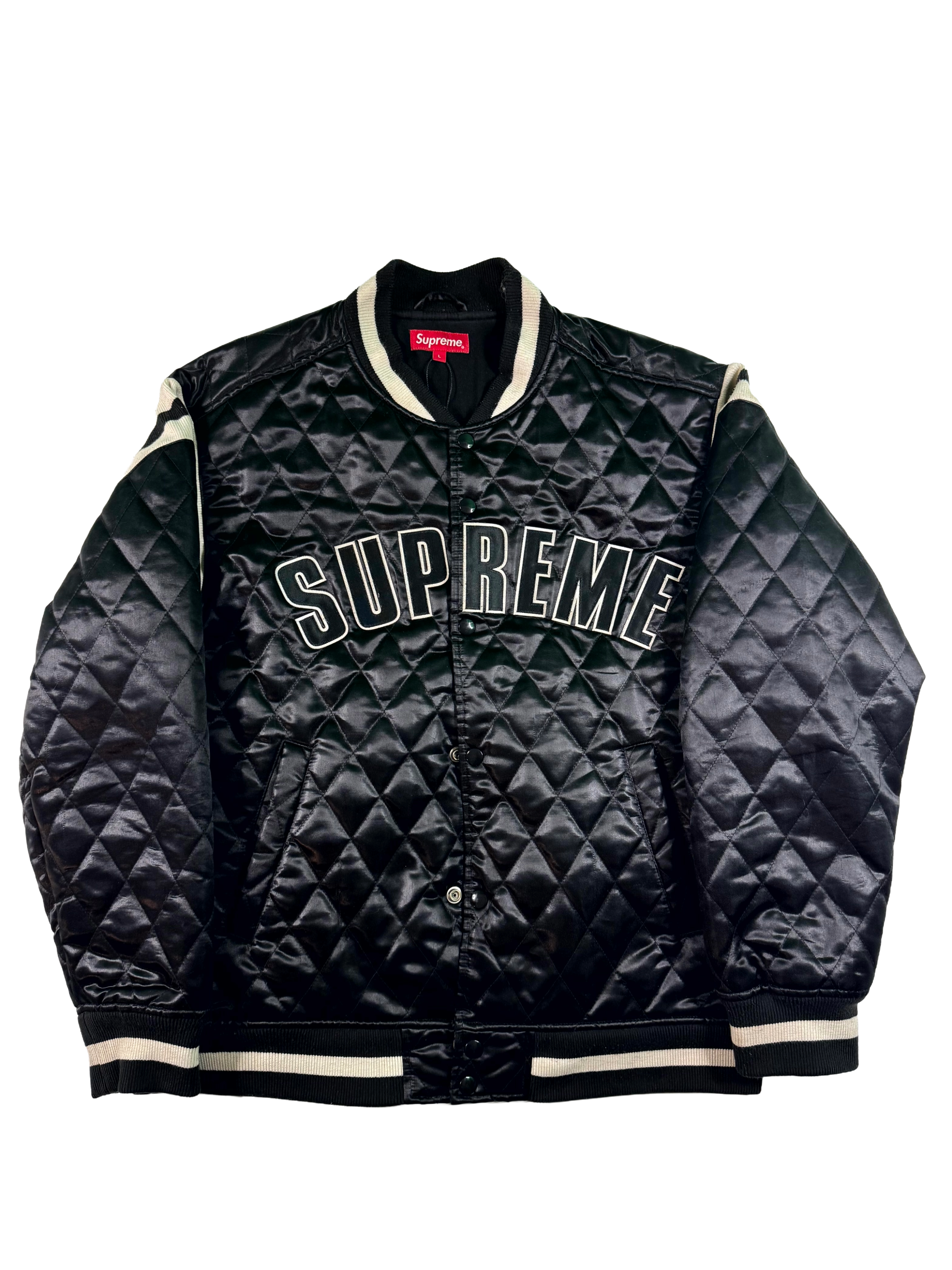 Supreme Quilted Satin Varsity Black Jacket